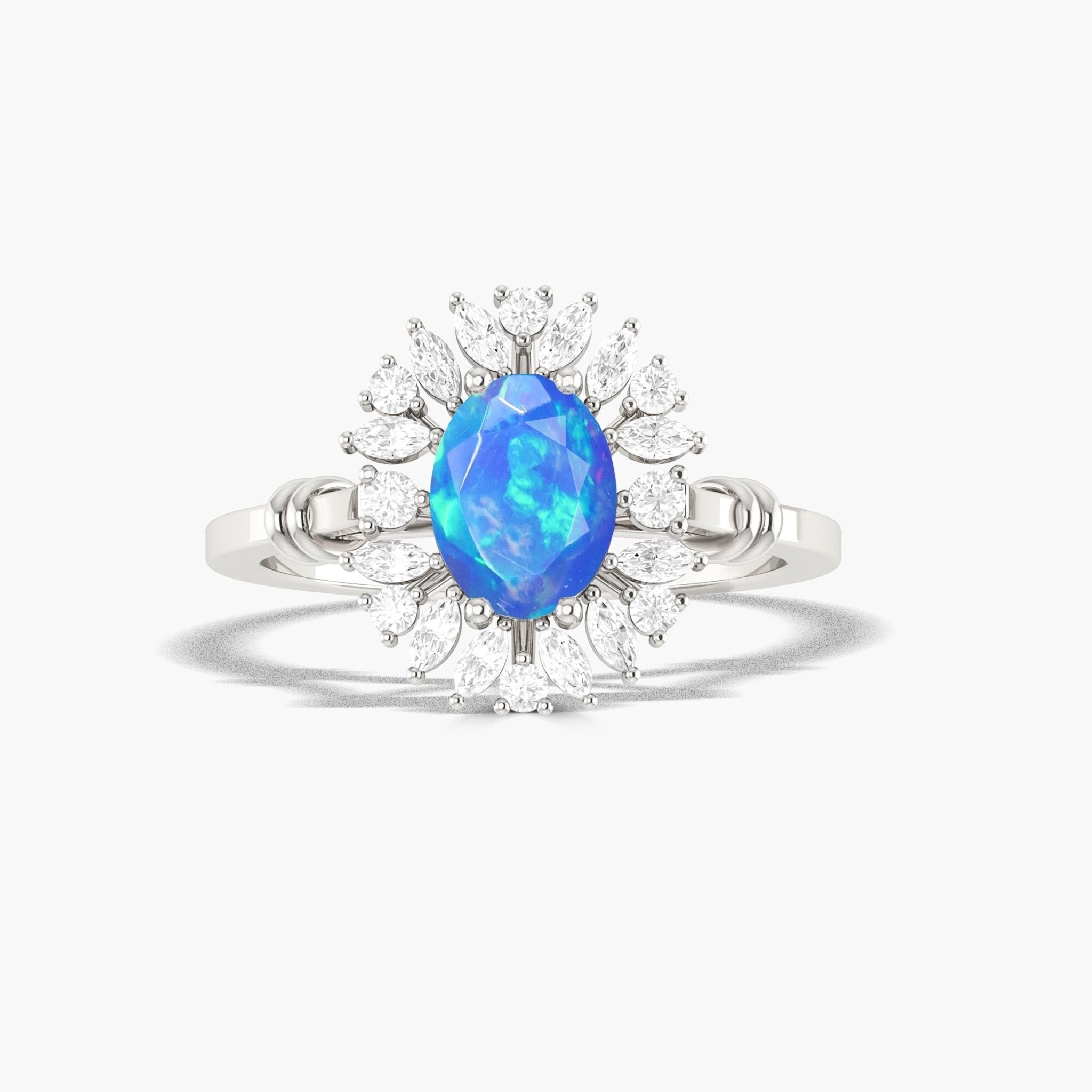 Stunning blue fire opal with Sparkle Cubic Zirconia Statement ring - Goodstone Jewels