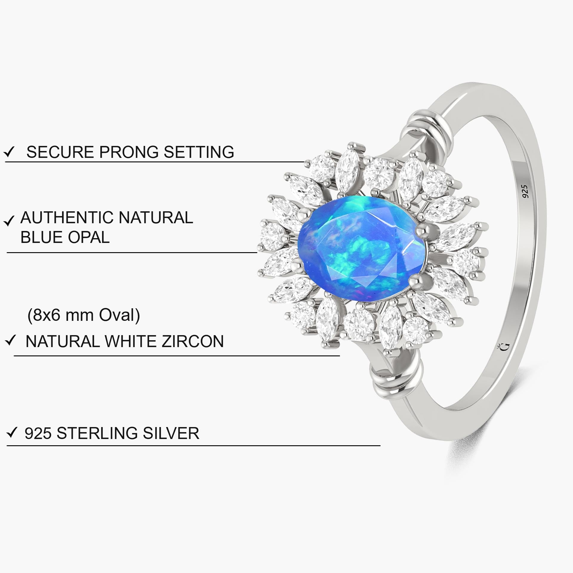 Stunning blue fire opal with Sparkle Cubic Zirconia Statement ring - Goodstone Jewels