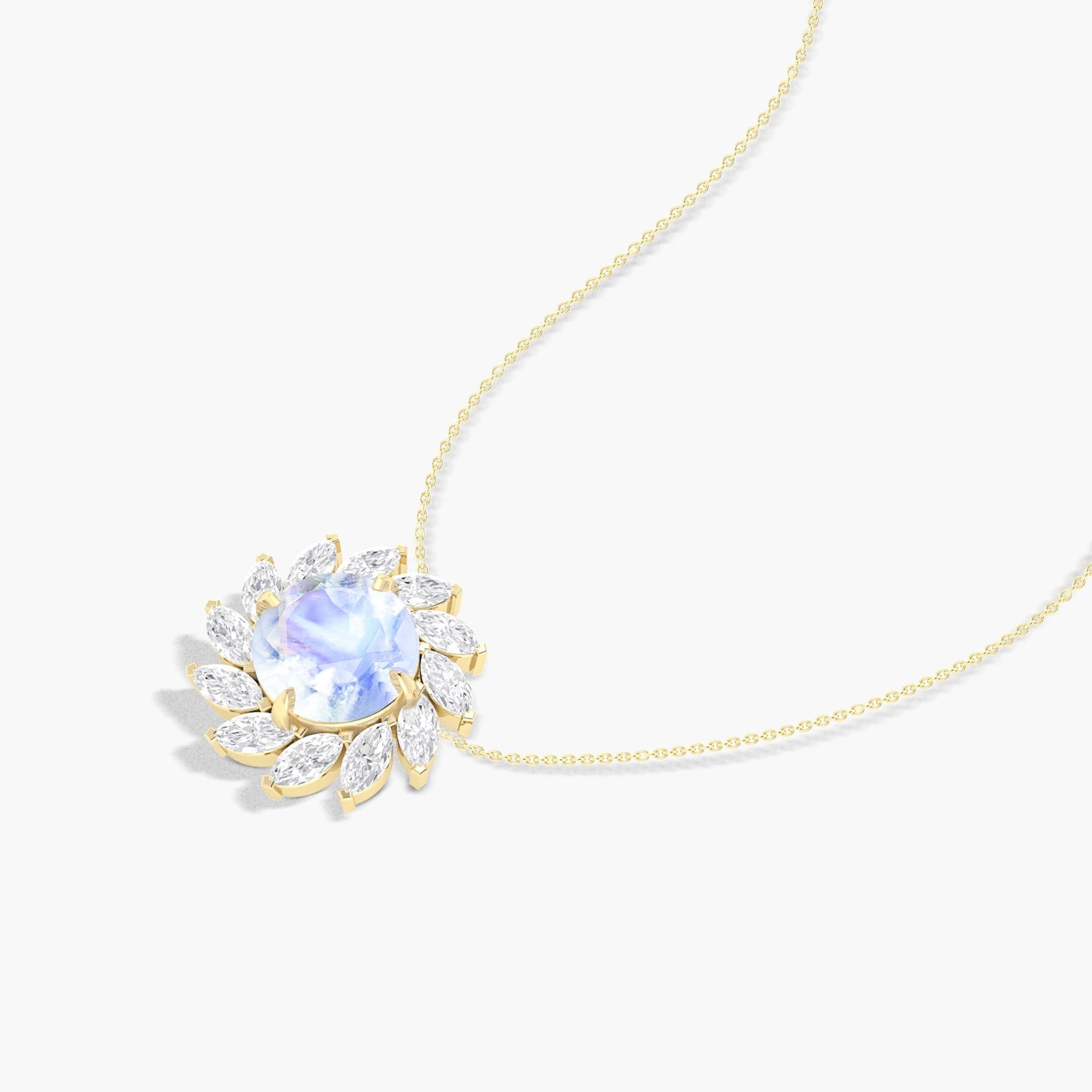Sunflower Style Charm Pendant Necklace with Natural Moonstone and White Zircon - Goodstone Jewels