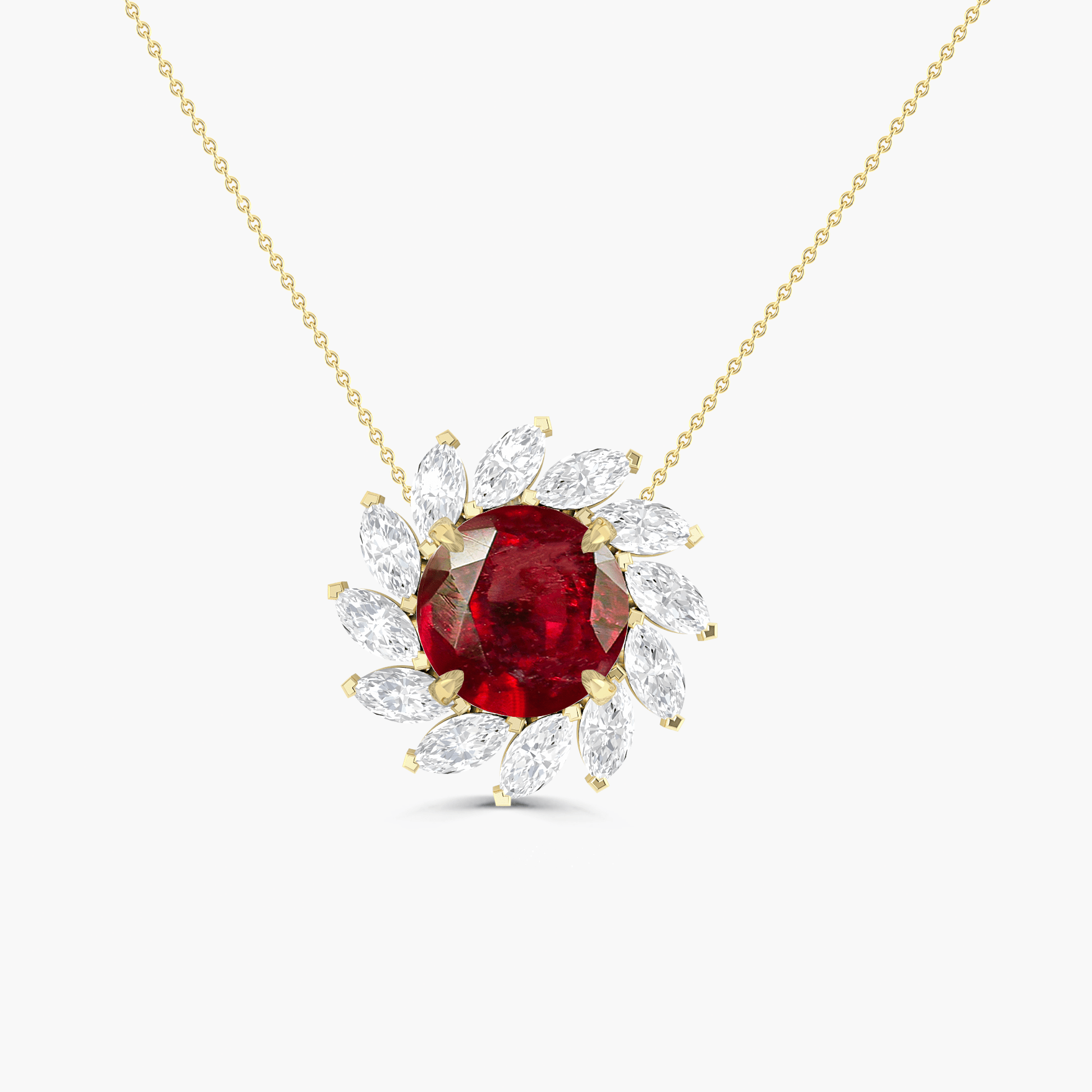Sunflower Style Charm Pendant Necklace with Natural Ruby and White Zircon - Goodstone Jewels