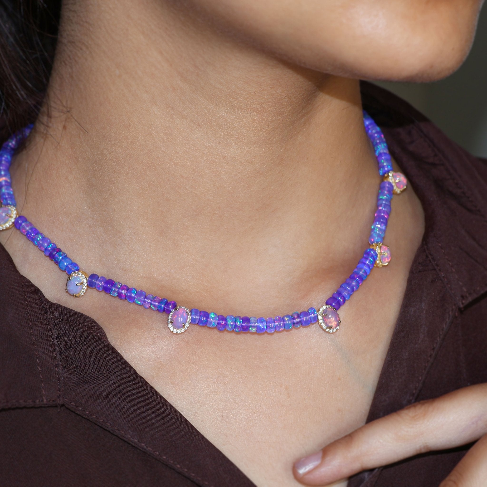 The Designer Lavender Opal Beads With White Zircon Necklace - Goodstone Jewels