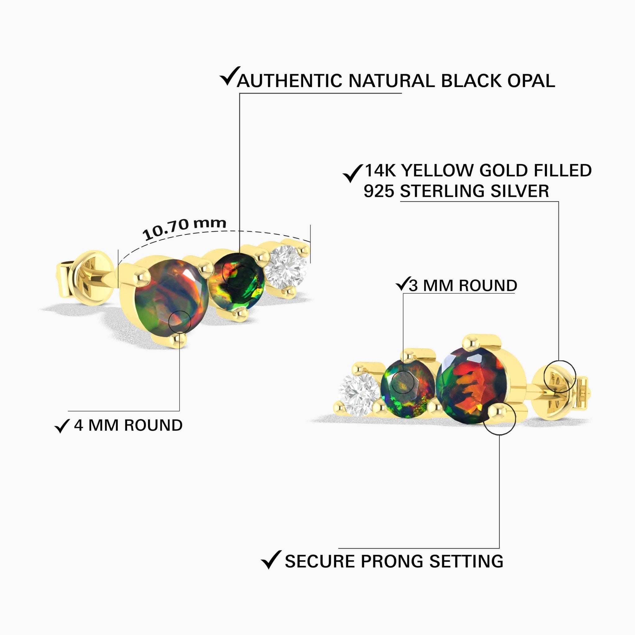 Three Round Black Opal Stone Stud Earring - Goodstone Jewels