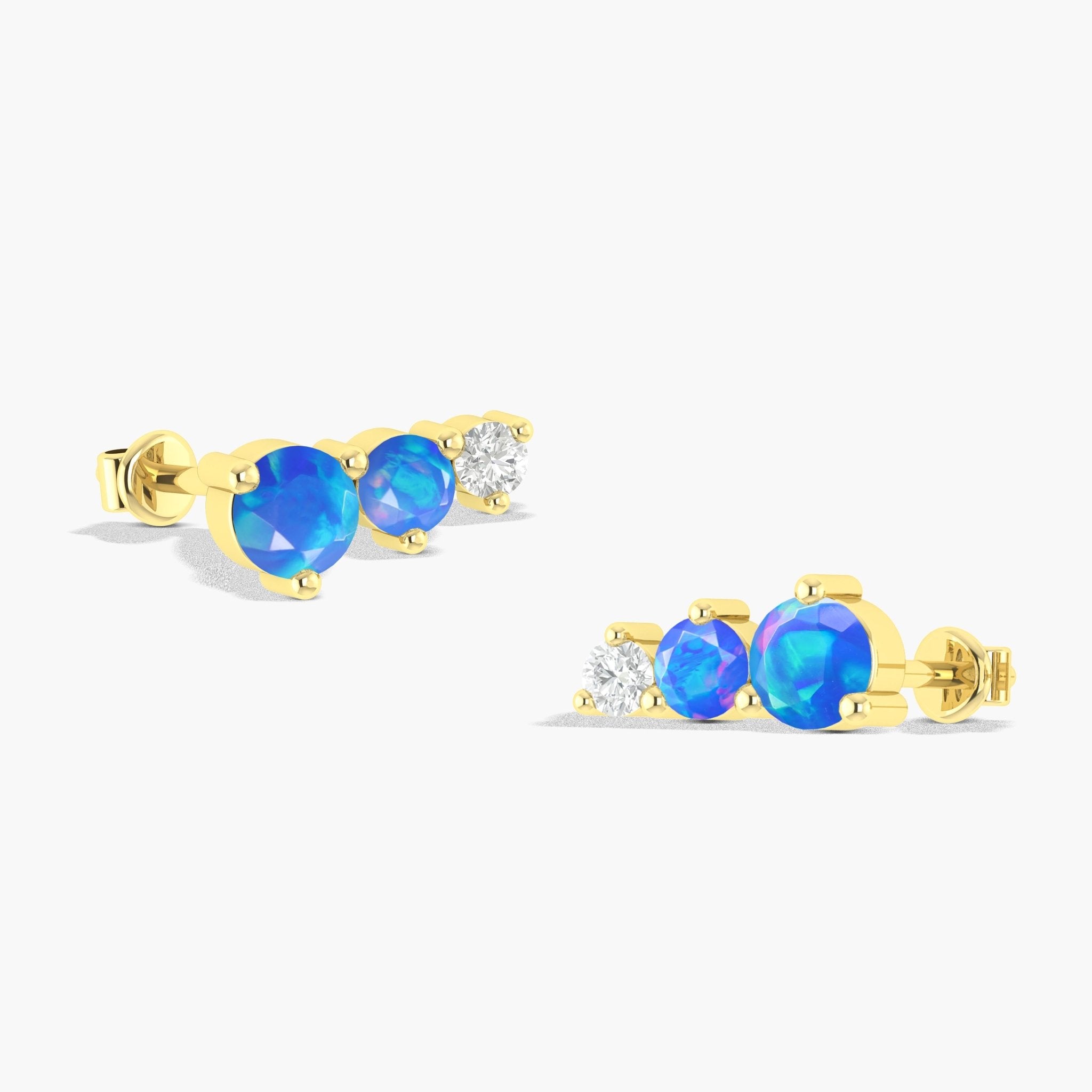 Three Round Blue Opal Stone Stud Earring - Goodstone Jewels
