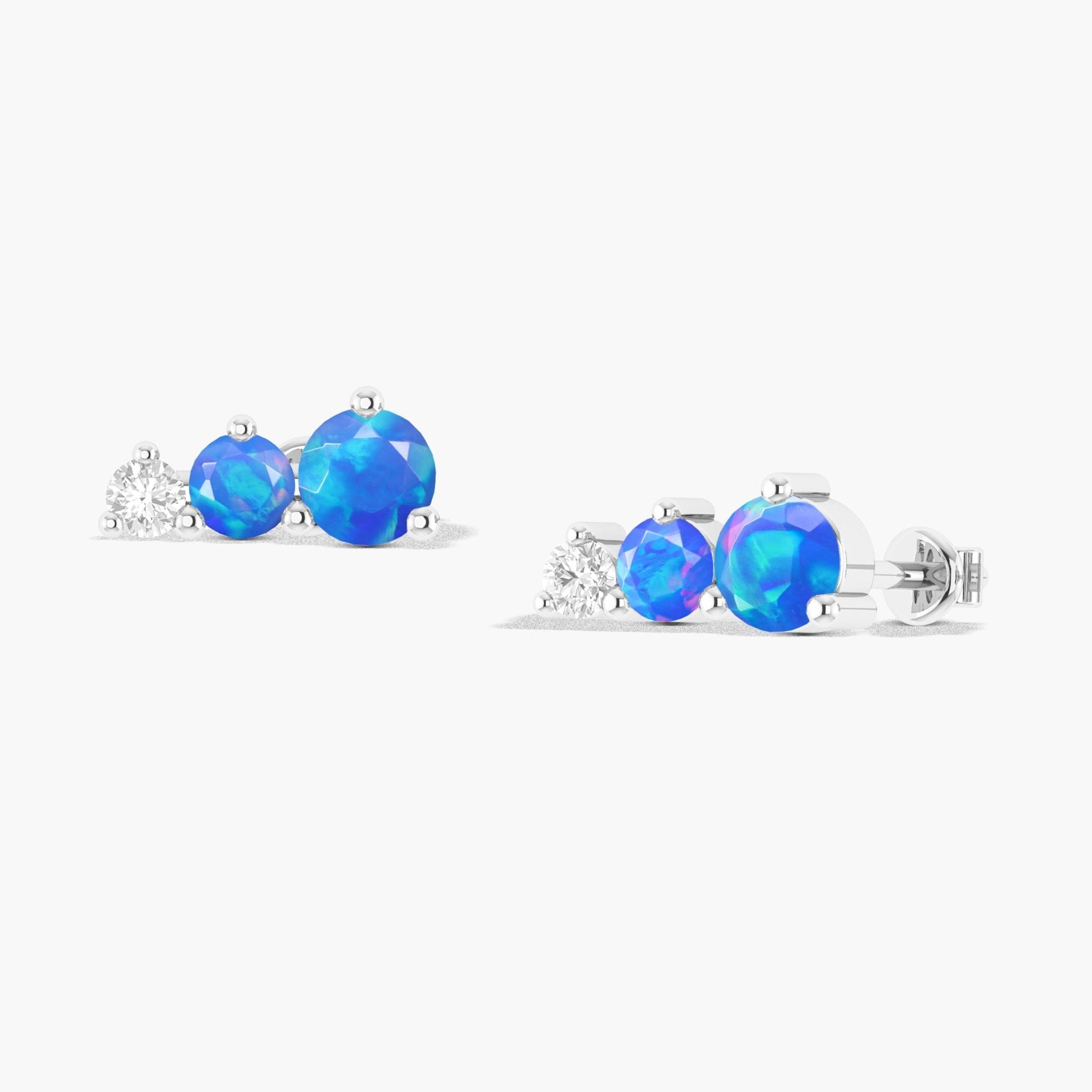 Three Round Blue Opal Stone Stud Earring - Goodstone Jewels