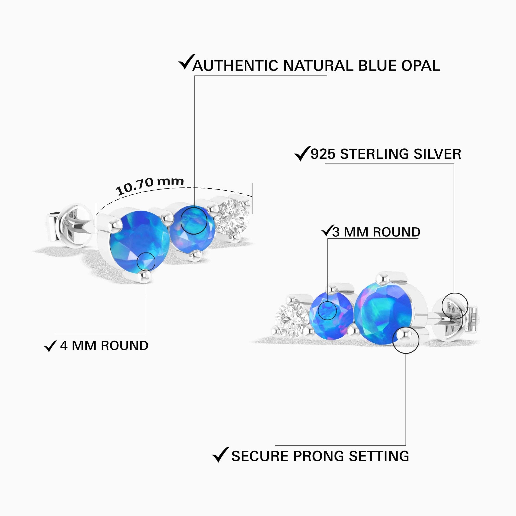 Three Round Blue Opal Stone Stud Earring - Goodstone Jewels