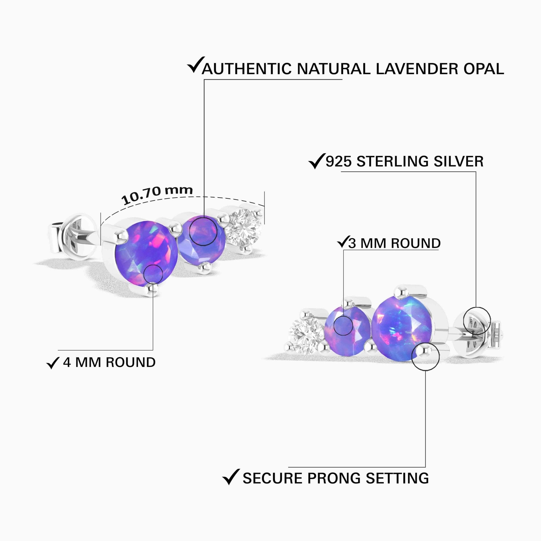 Three Round Lavender Opal Stone Stud Earring - Goodstone Jewels