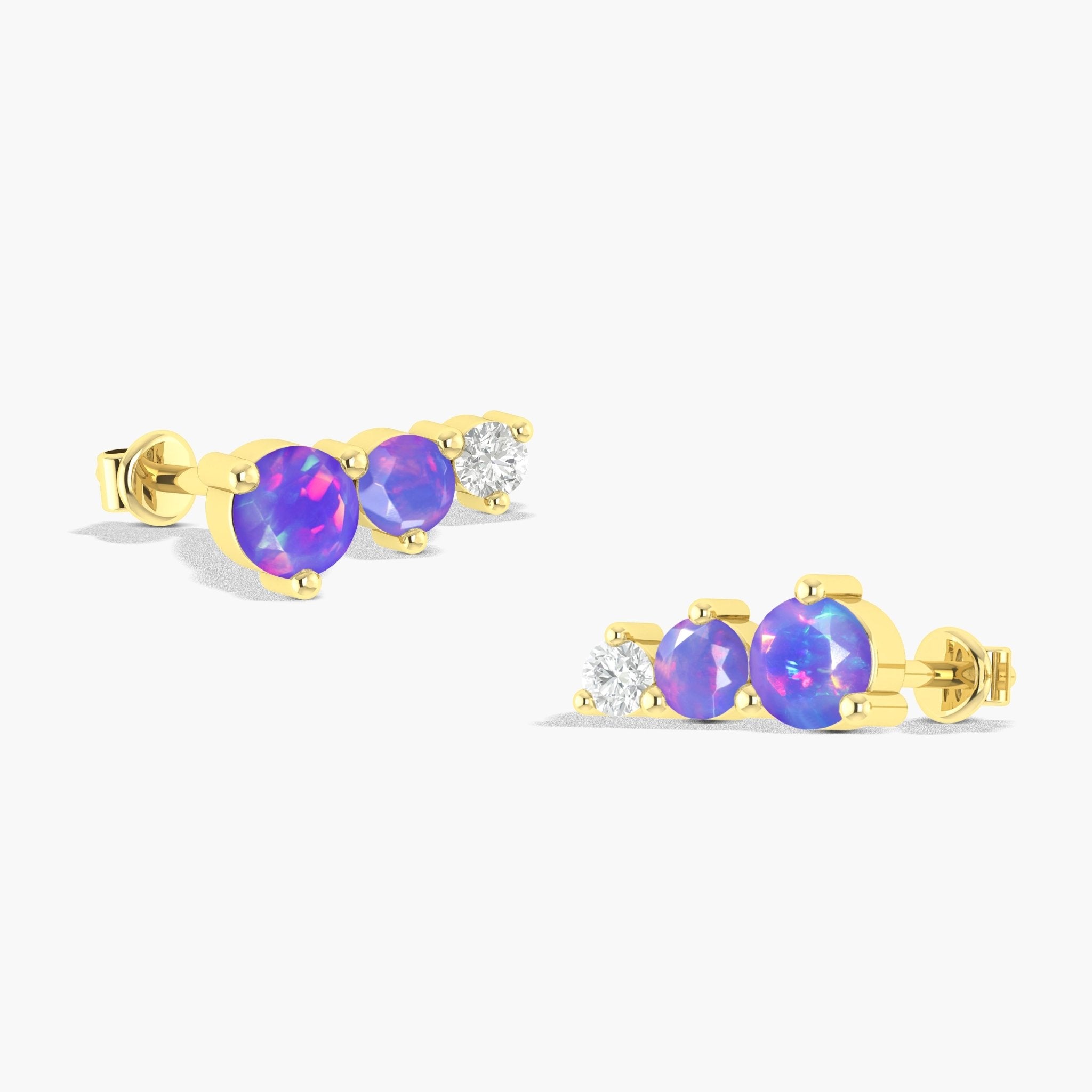 Three Round Lavender Opal Stone Stud Earring - Goodstone Jewels