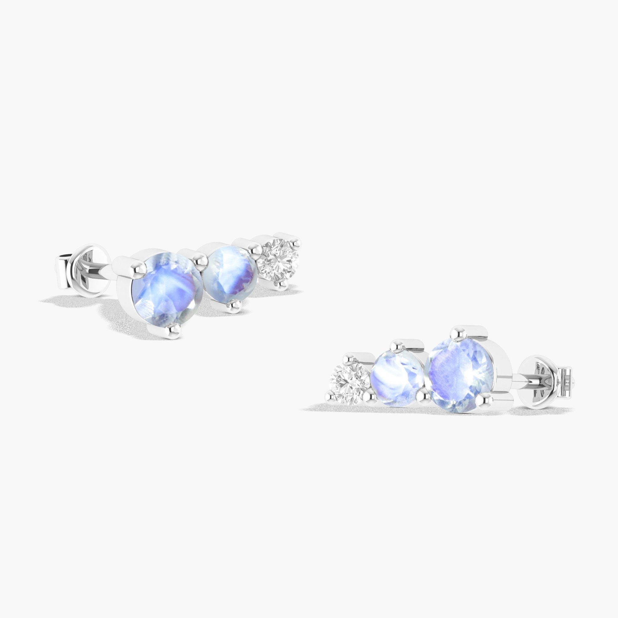 Three Round Rainbow Moonstone Stud Earring - Goodstone Jewels