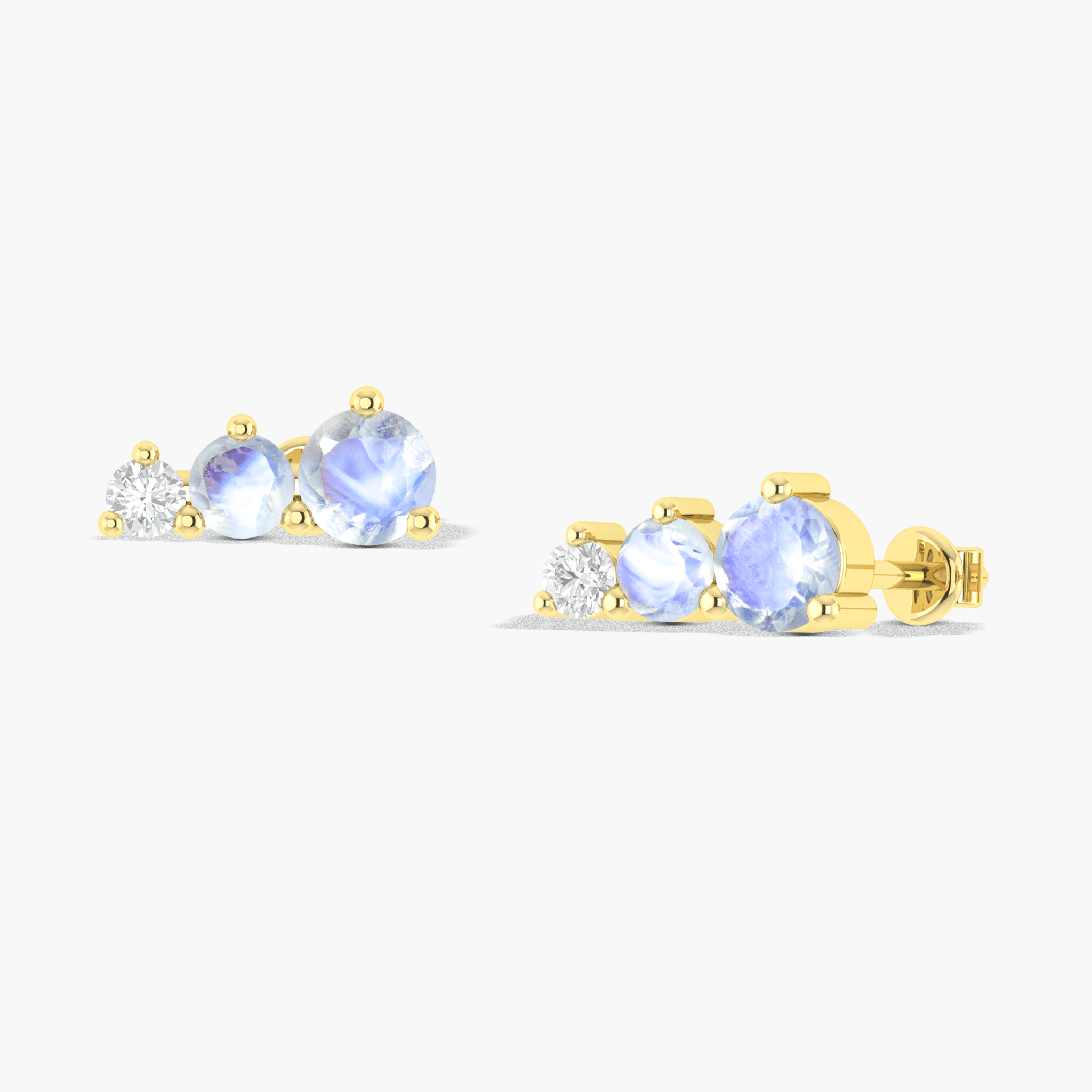 Three Round Rainbow Moonstone Stud Earring - Goodstone Jewels