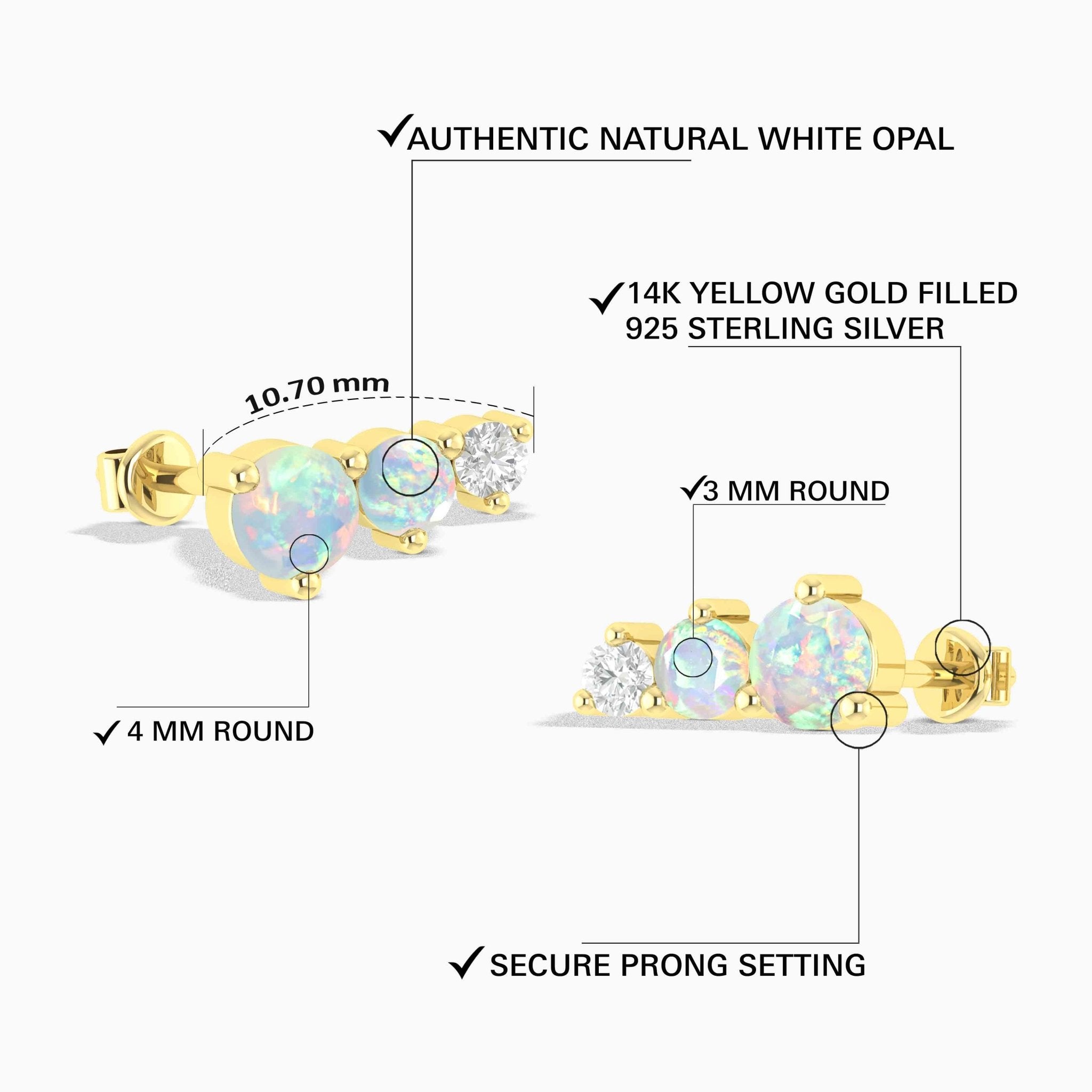 Three Round White Opal Stone Stud Earring - Goodstone Jewels