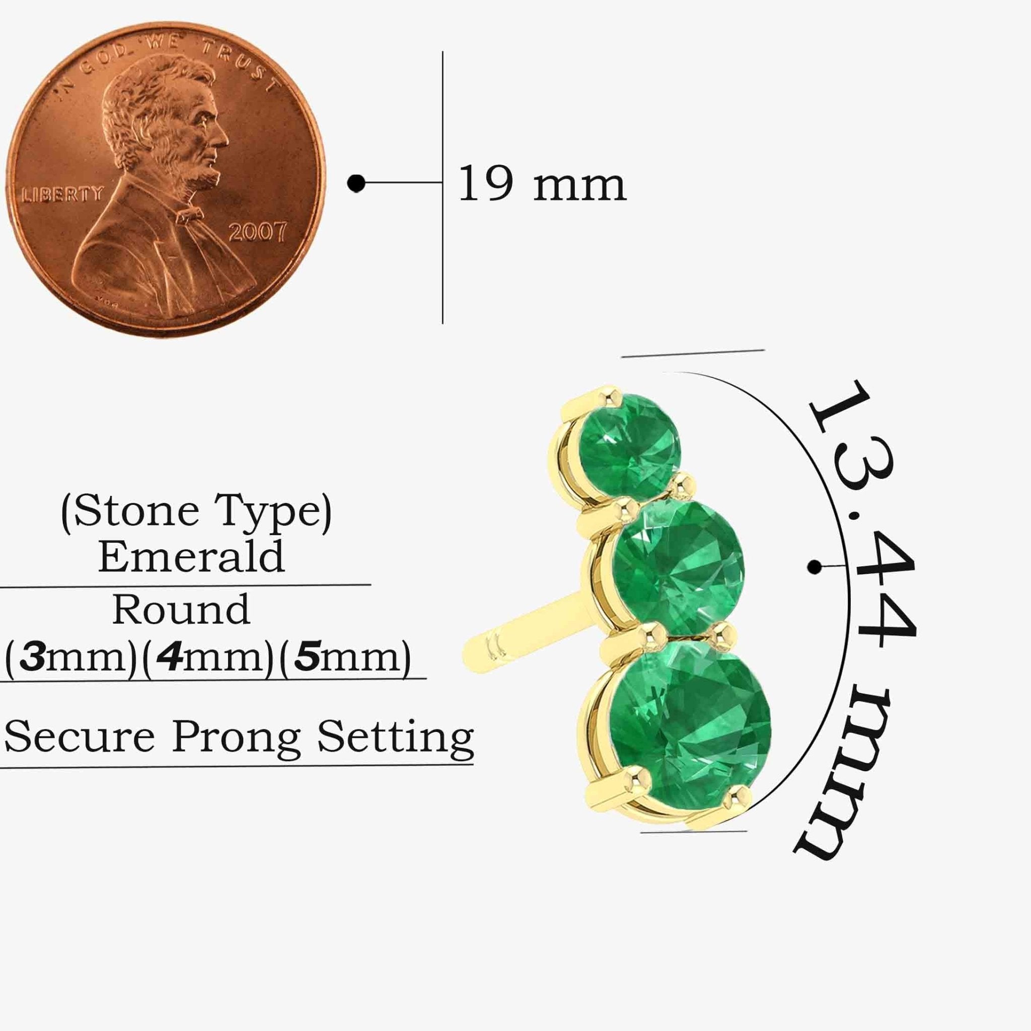 Three Stone Green Emerald Stud Earrings - Goodstone Jewels