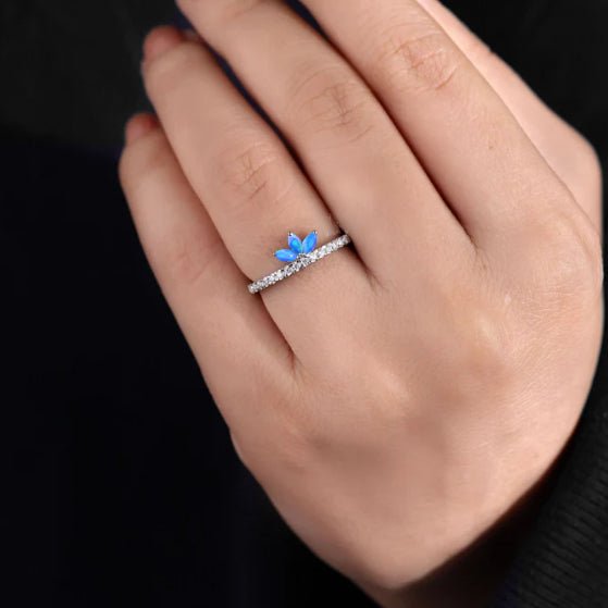 Three Stone Natural Blue Opal & White Zircon Half Eternity Ring - Goodstone Jewels