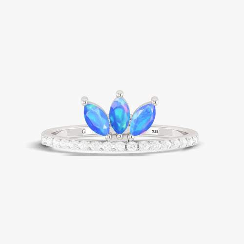 Blue Opal & White Zircon Half Eternity Ring