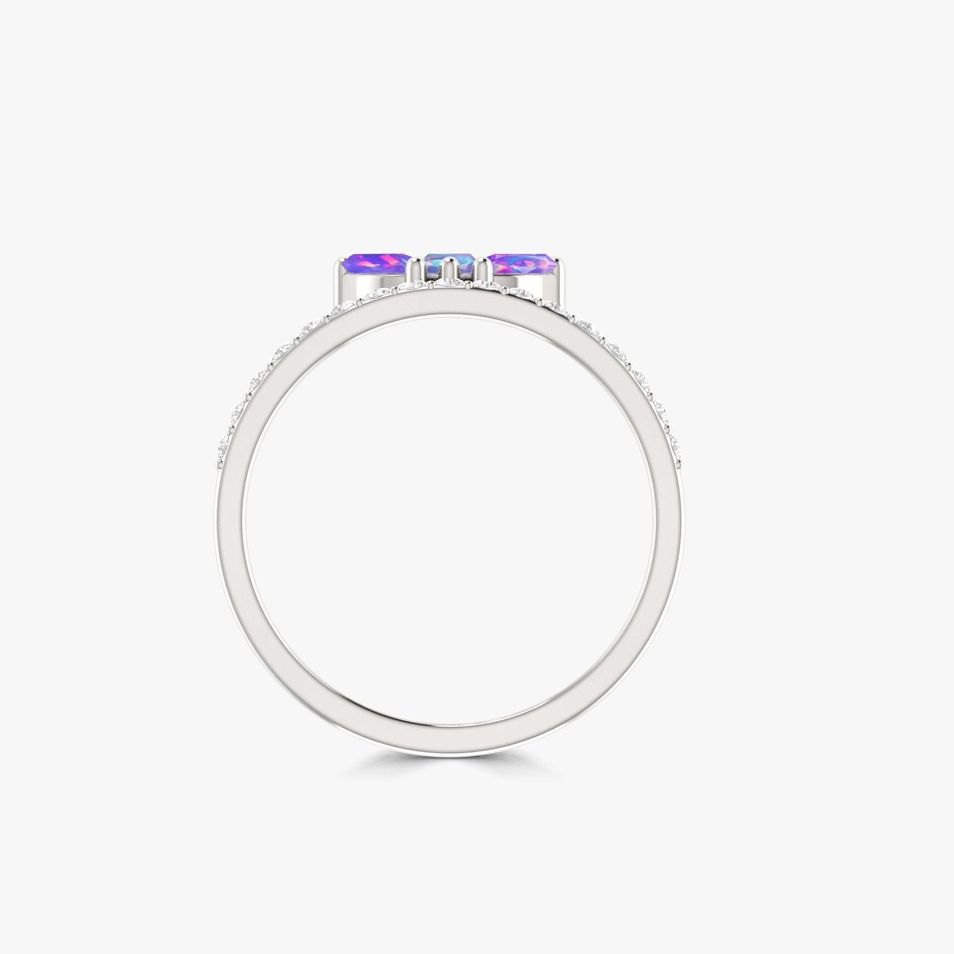 Three Stone Natural Lavender Opal & White Zircon Half Eternity Ring - Goodstone Jewels