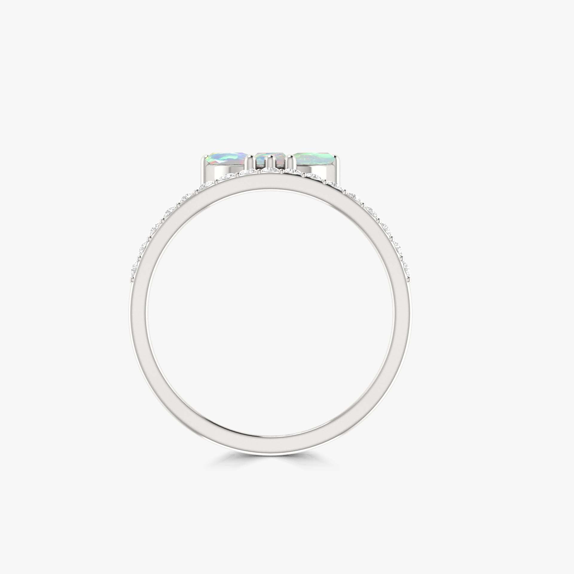 Three Stone Natural White Opal & Zircon Half Eternity Ring - Goodstone Jewels