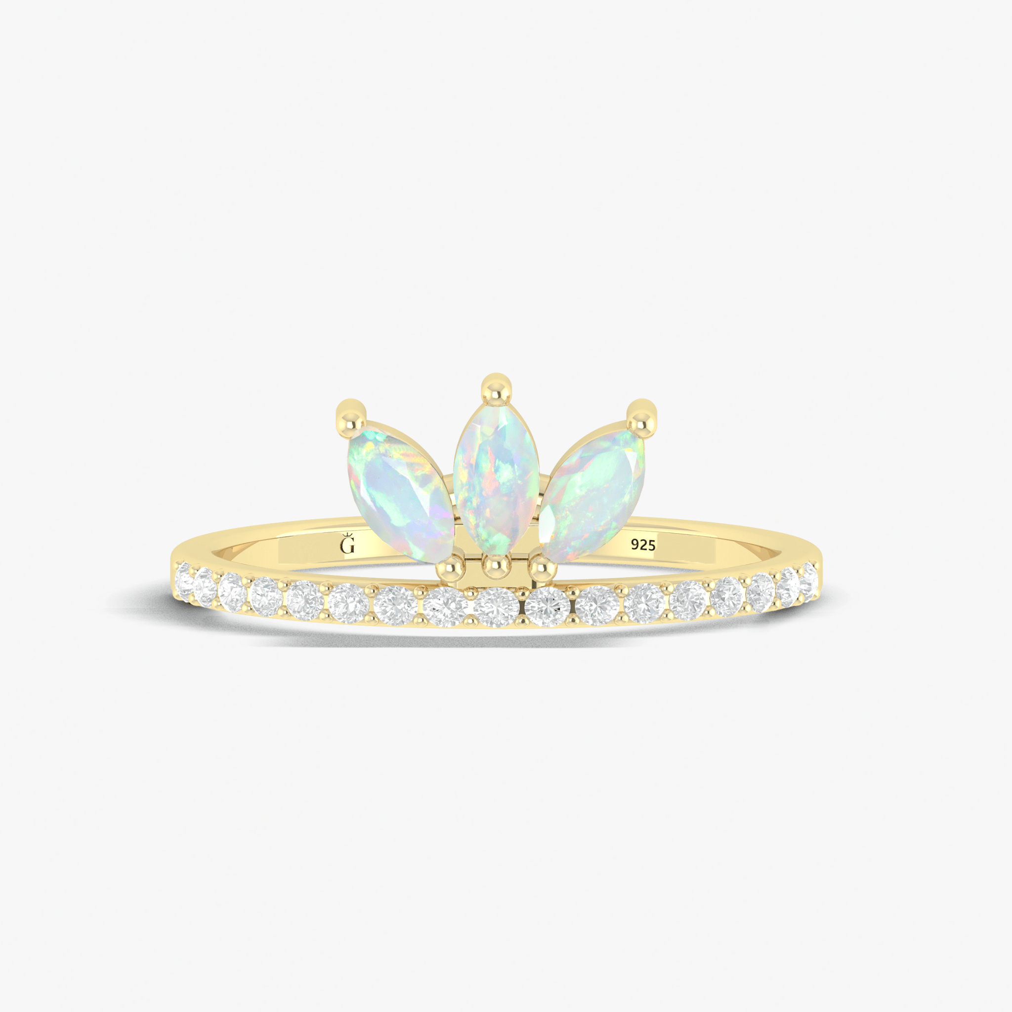 Three Stone Natural White Opal & Zircon Half Eternity Ring - Goodstone Jewels