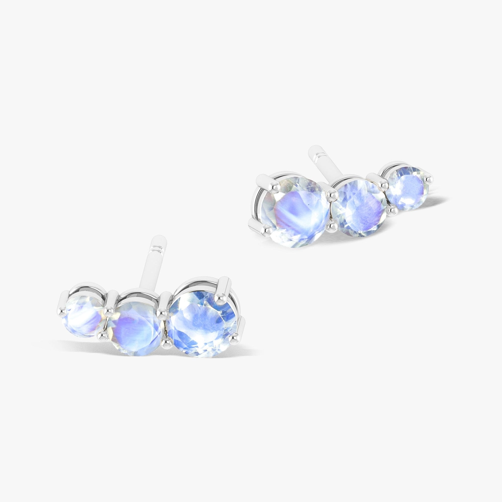 Three Stone Rainbow Moonstone Stud Earrings - Goodstone Jewels