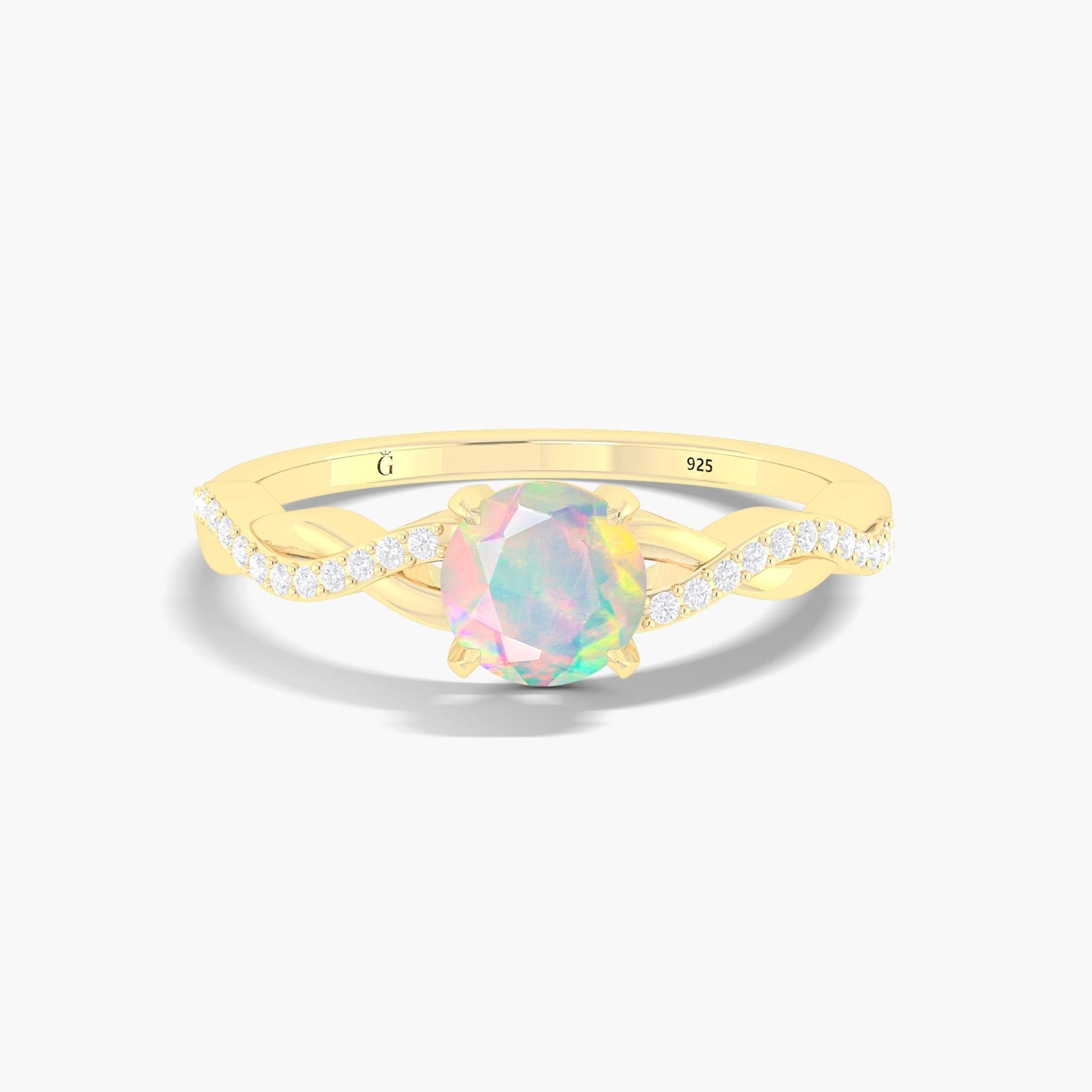 Tiny round Black fire Ethiopian opal Engagement ring - Goodstone Jewels