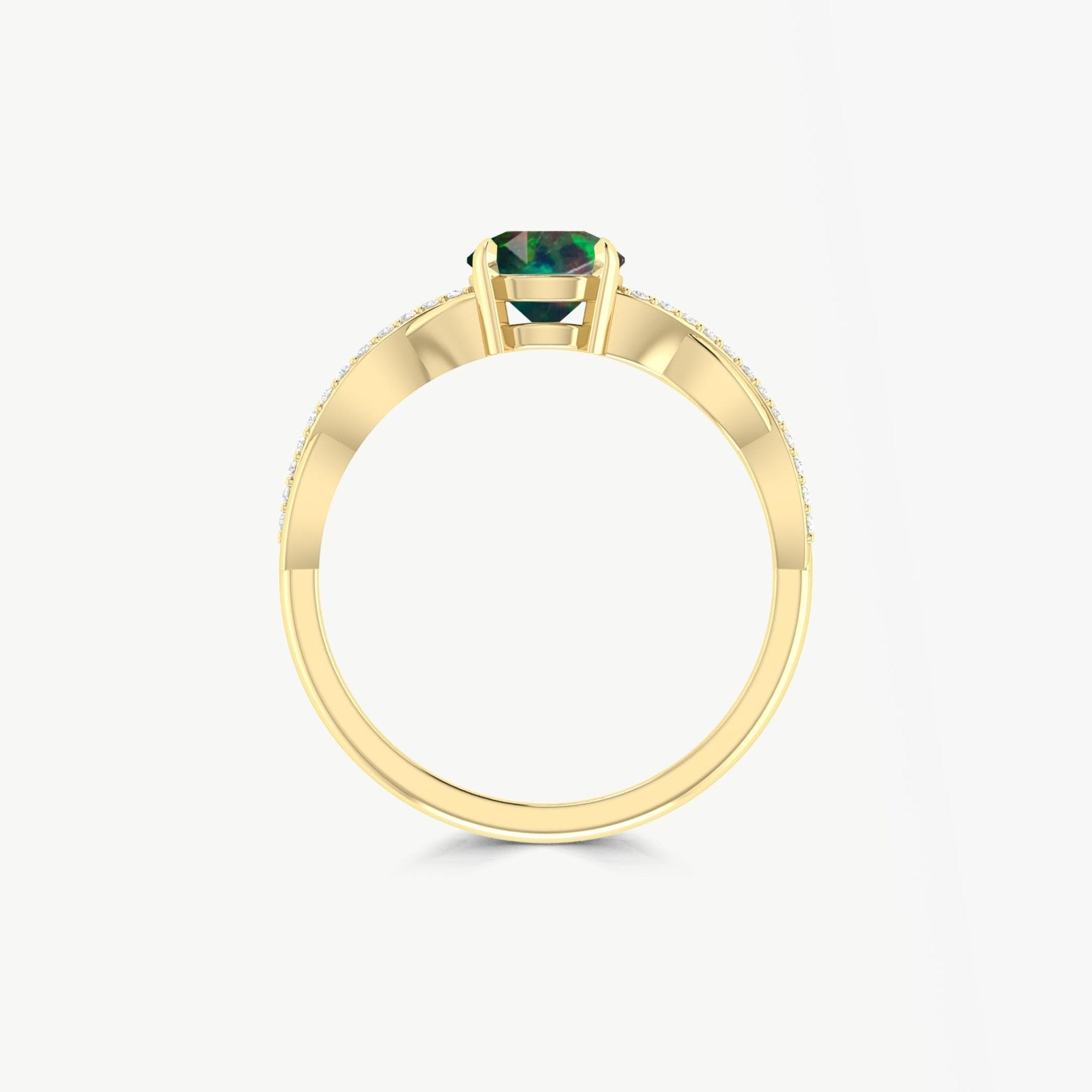 Tiny round Black fire Ethiopian opal Engagement ring - Goodstone Jewels