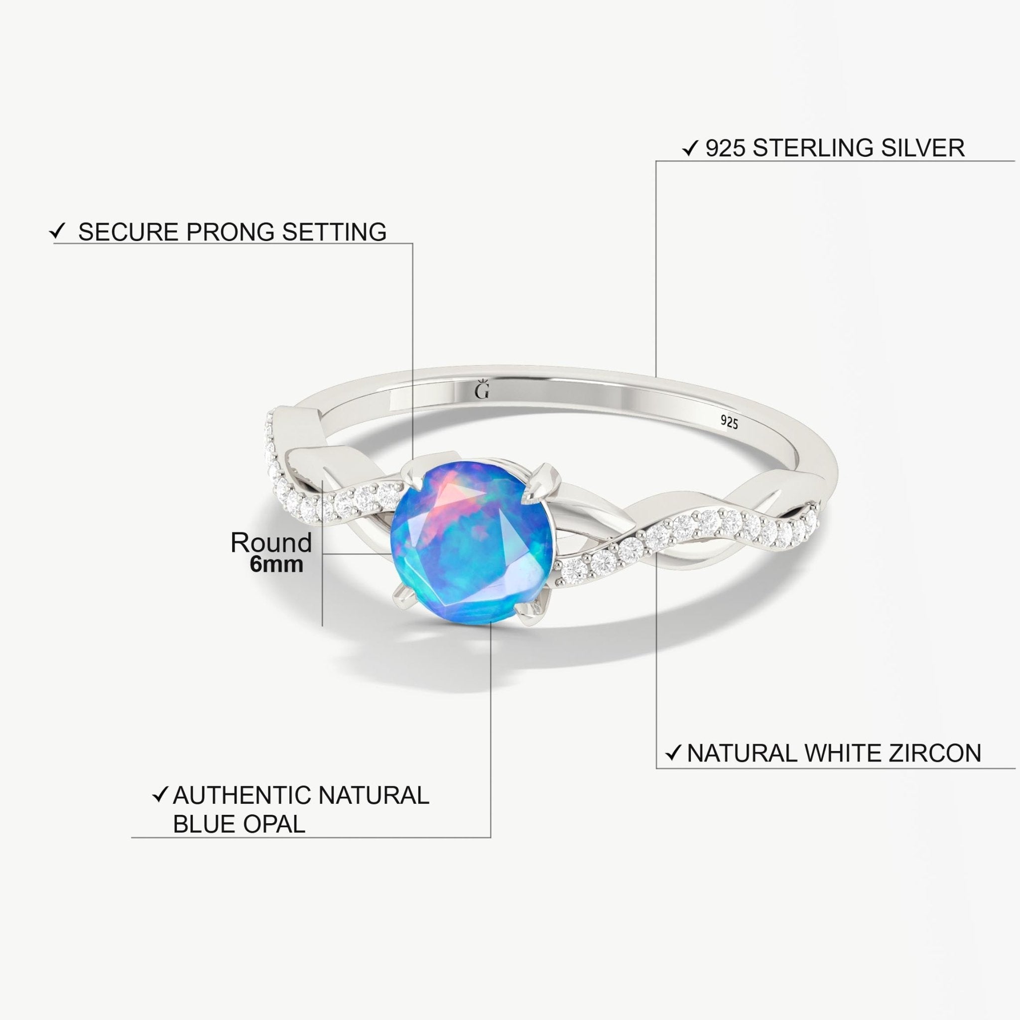 Tiny round Black fire Ethiopian opal Engagement ring - Goodstone Jewels