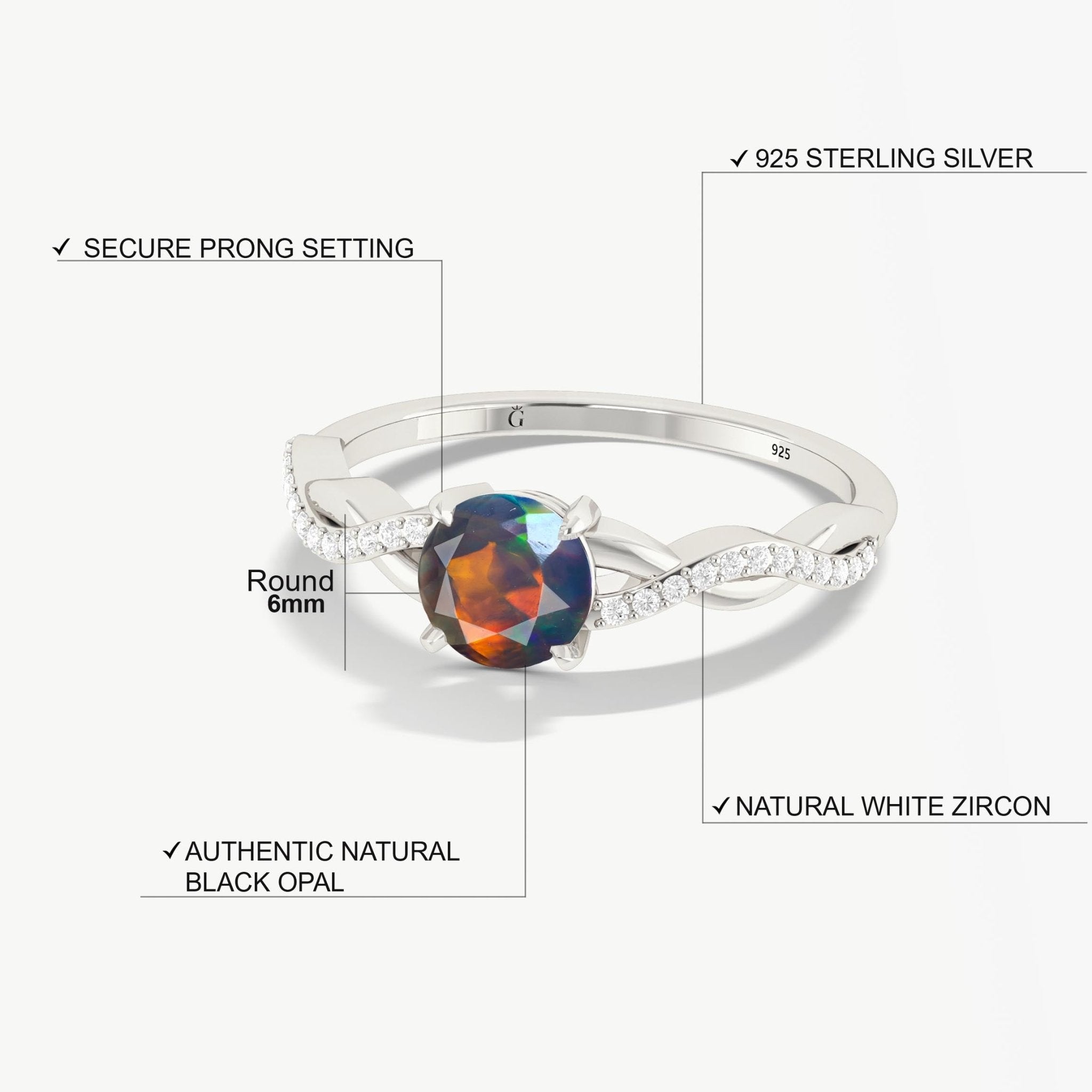 Tiny round Black fire Ethiopian opal Engagement ring - Goodstone Jewels