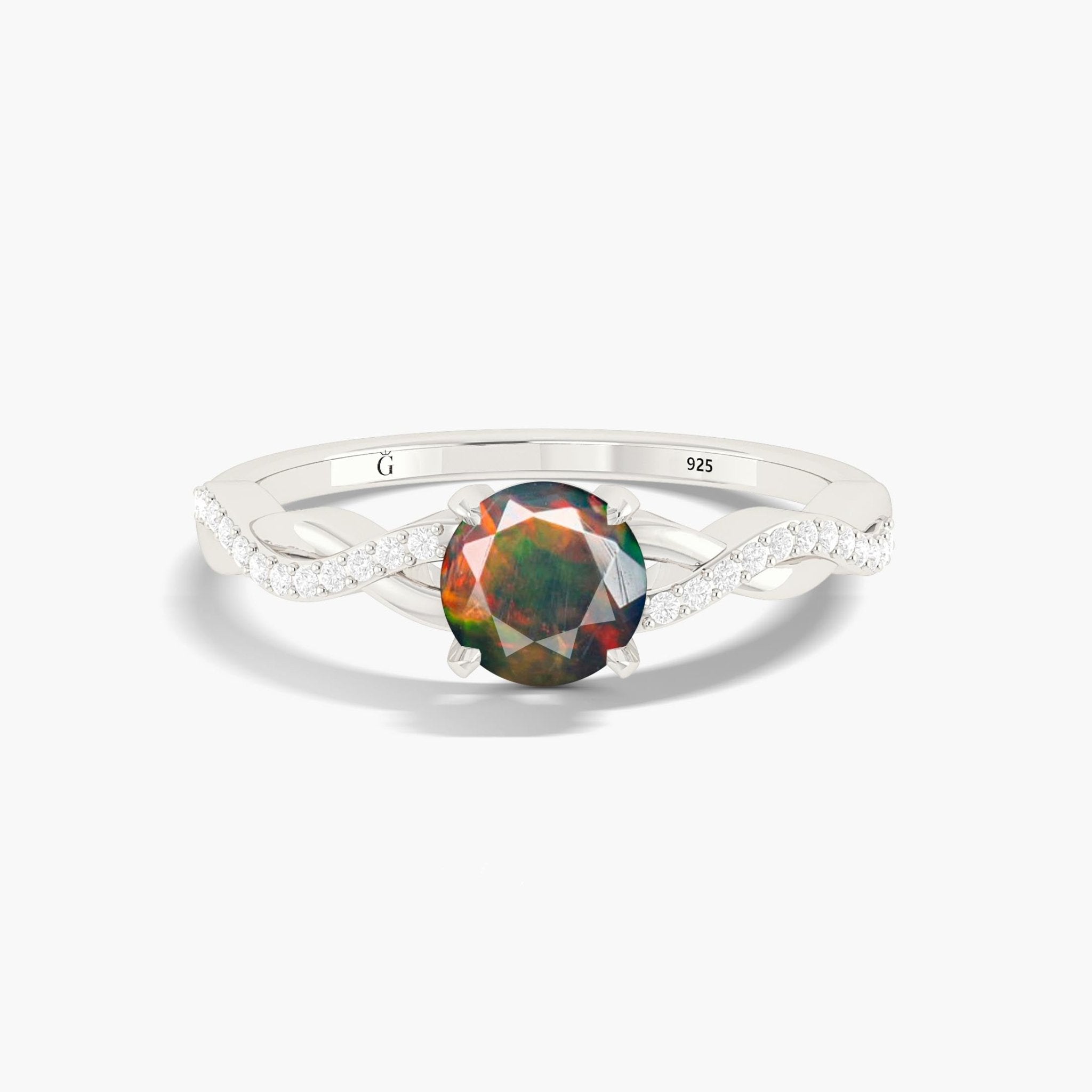 Tiny round Black fire Ethiopian opal Engagement ring - Goodstone Jewels
