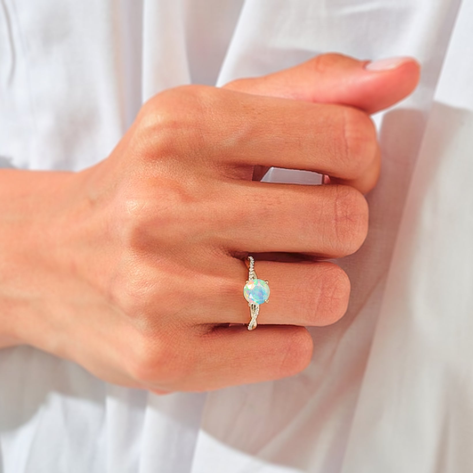 Tiny round Black fire Ethiopian opal Engagement ring - Goodstone Jewels