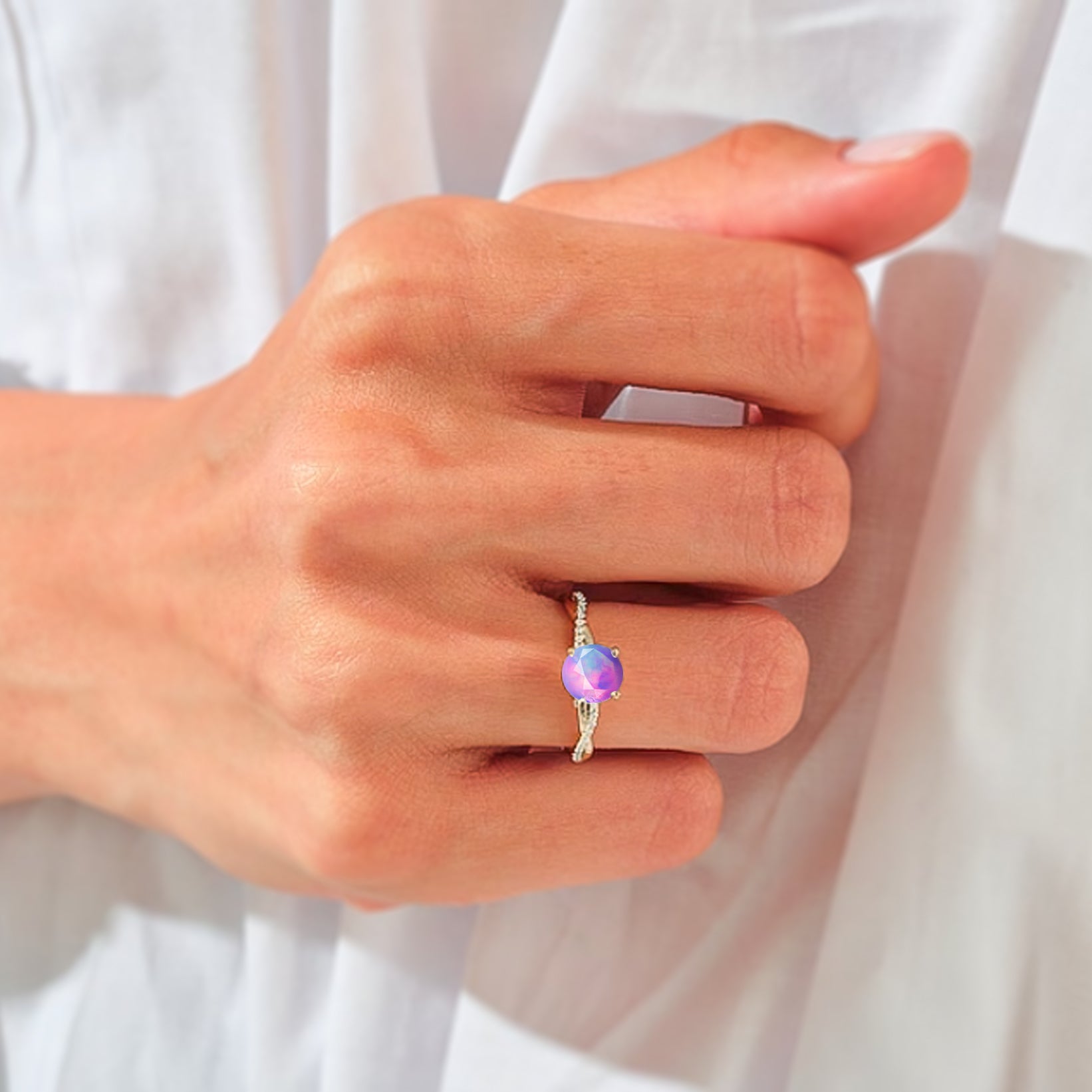 Tiny round Black fire Ethiopian opal Engagement ring - Goodstone Jewels