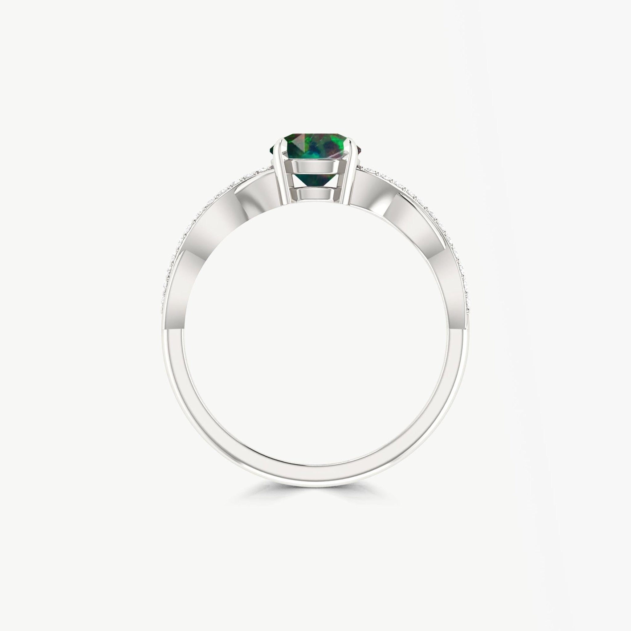 Tiny round Black fire Ethiopian opal Engagement ring - Goodstone Jewels