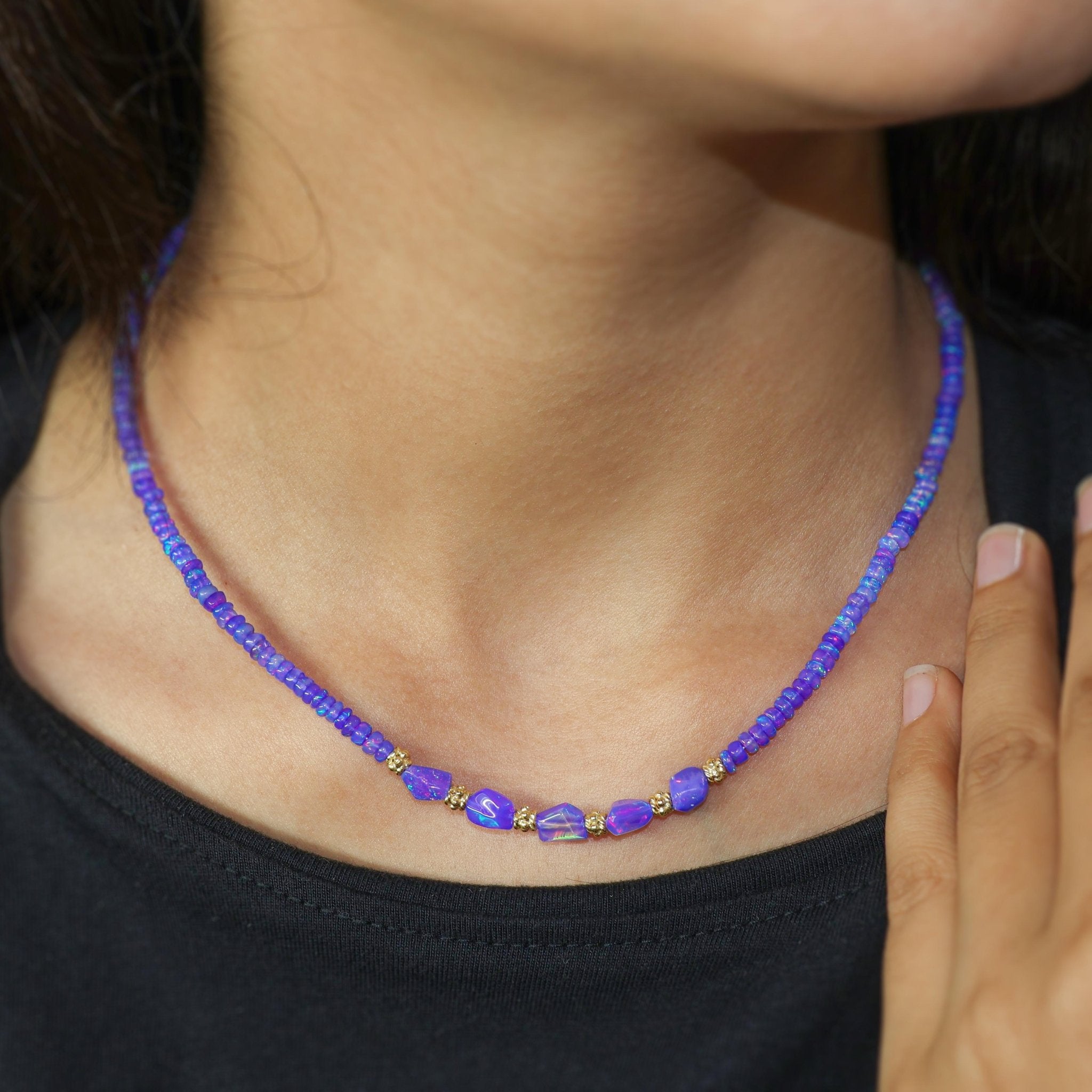 Tumble With Beaded Necklace Natural Lavender Opal - Goodstone Jewels