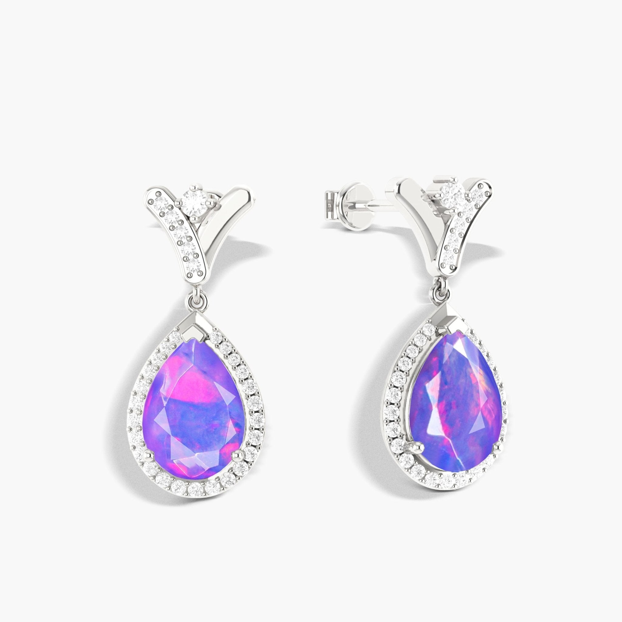 'V' Shape Style Natural Lavender Opal Drop Earrings with Push Back - Goodstone Jewels