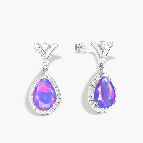 'V' Shape Style Natural Lavender Opal Drop Earrings with Push Back