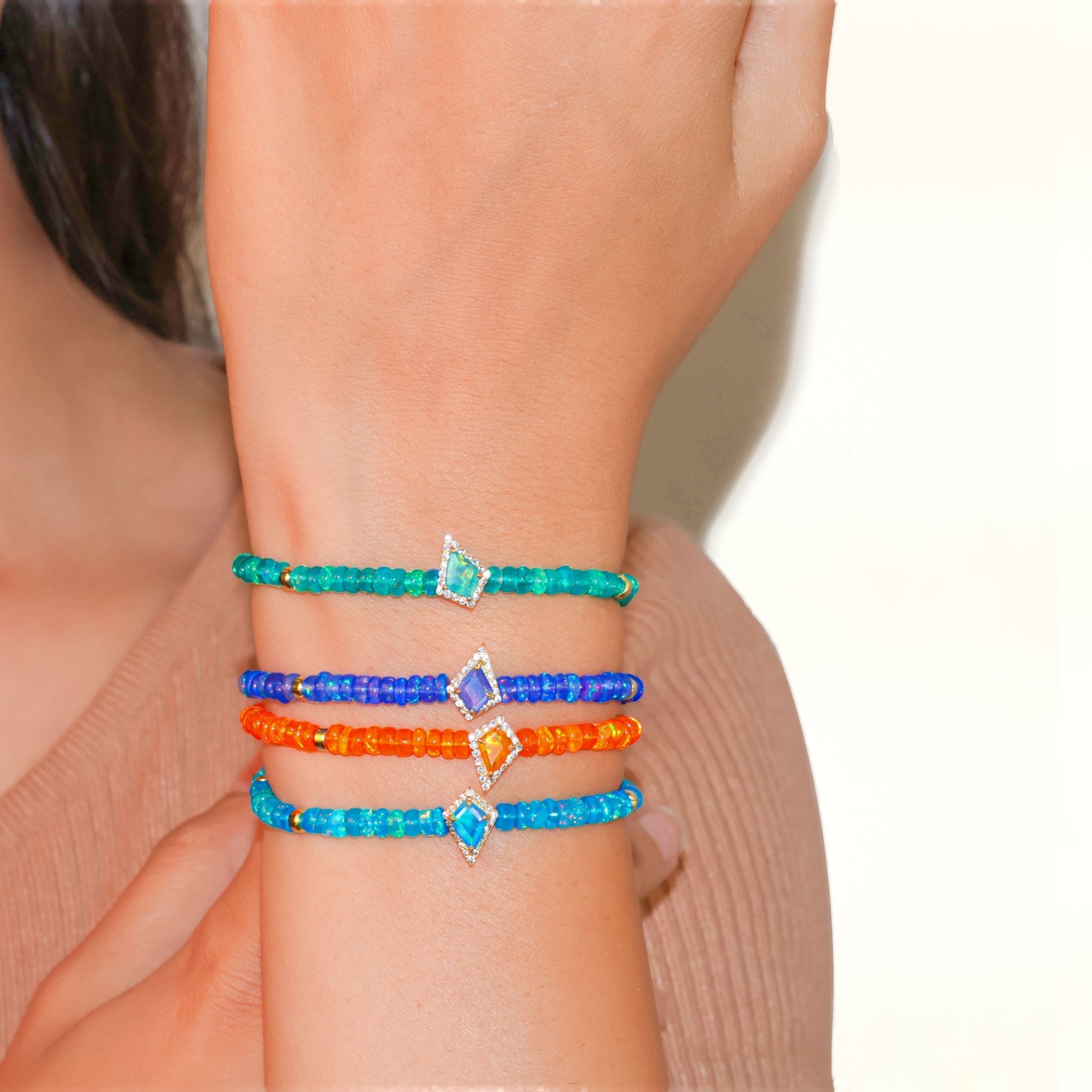 Vintage Blue fire Ethiopian opal beads with kite cut charm bracelet - Goodstone Jewels