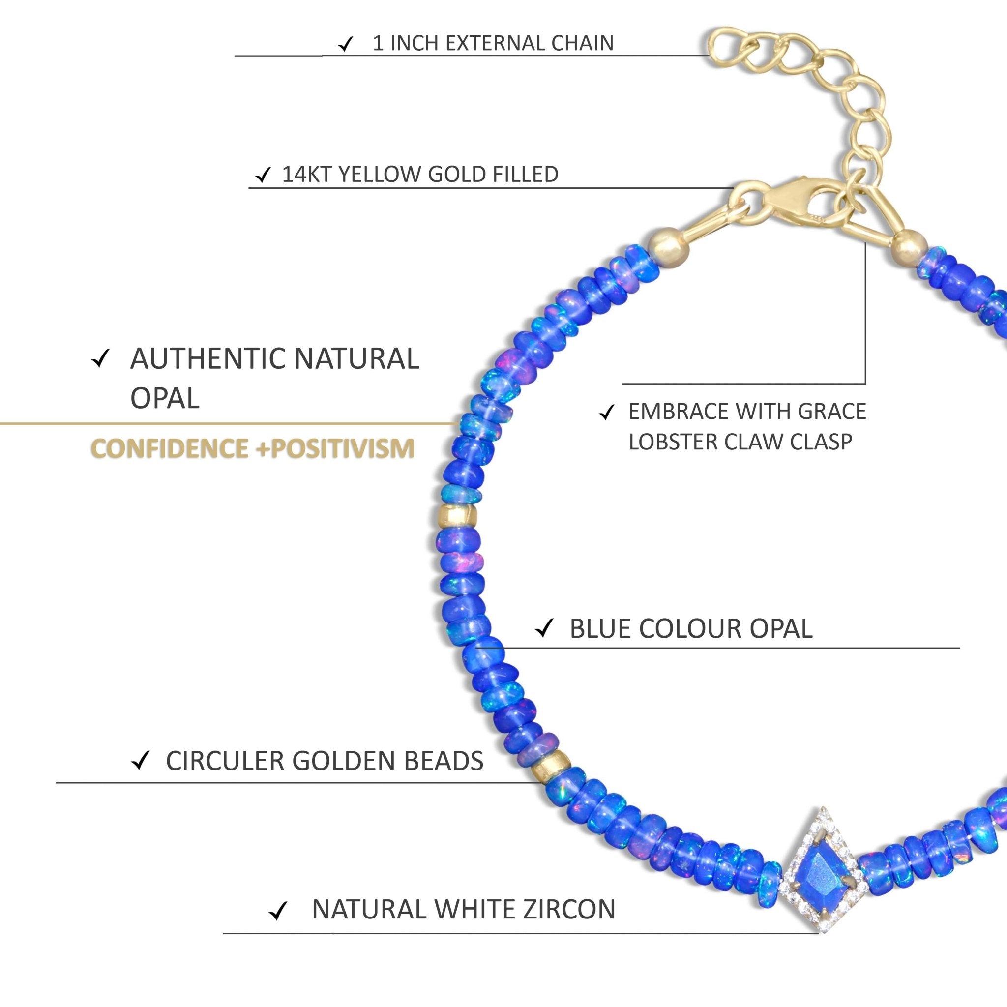 Vintage Blue fire Ethiopian opal beads with kite cut charm bracelet - Goodstone Jewels