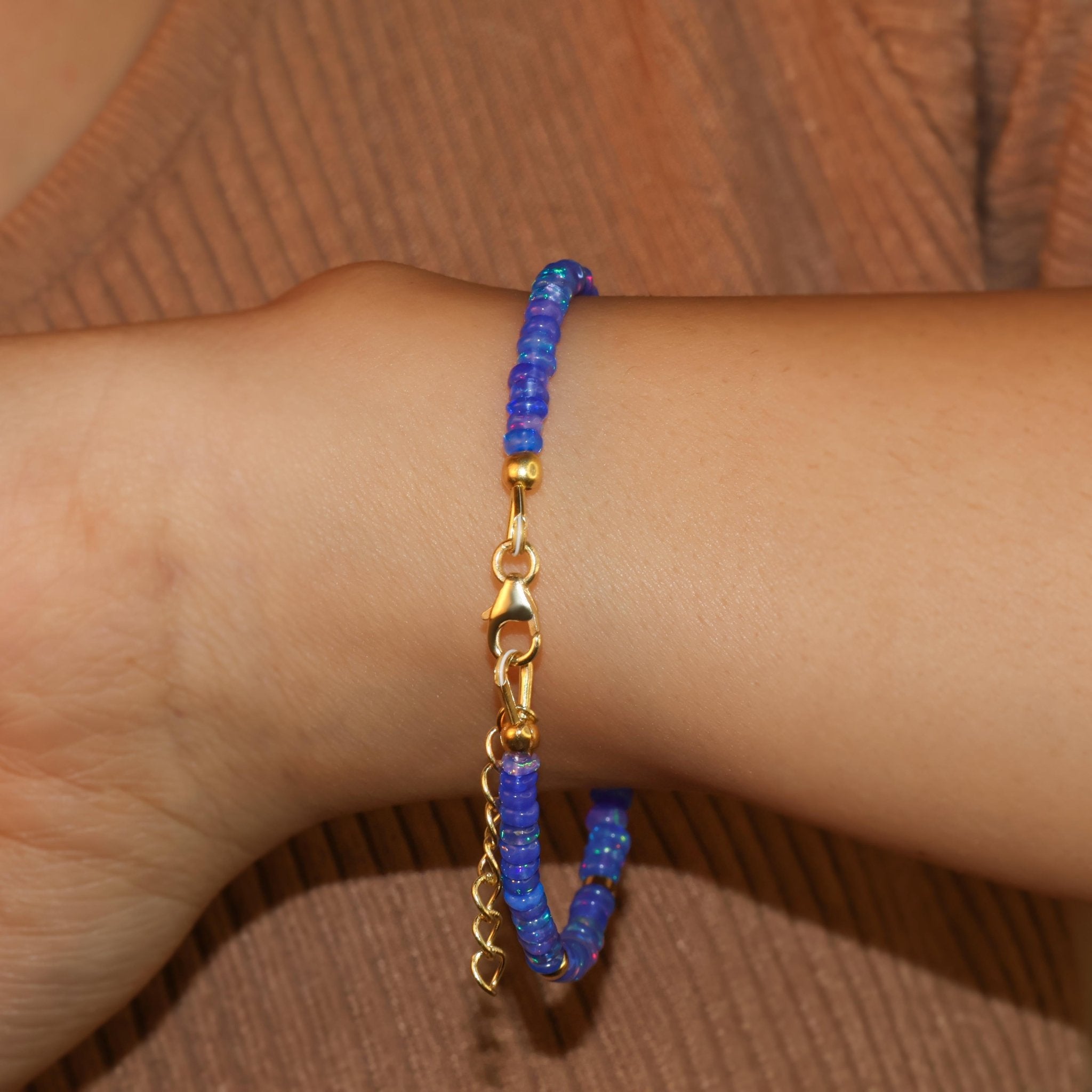 Vintage Blue fire Ethiopian opal beads with kite cut charm bracelet - Goodstone Jewels