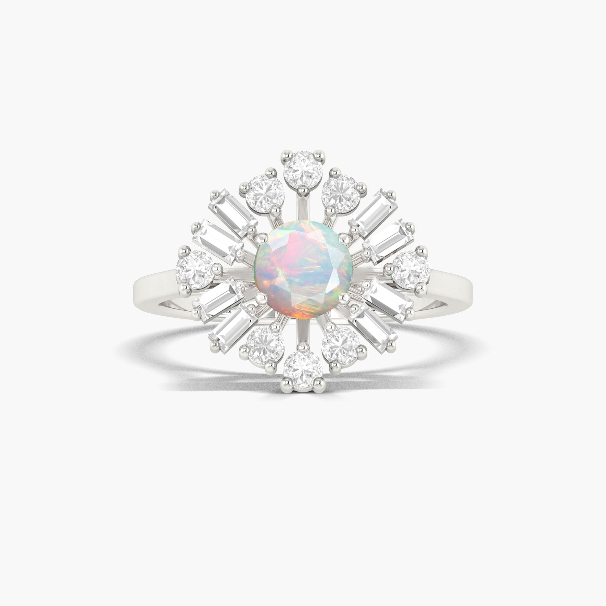 Vintage fire Ethiopian opal round shape with Zircon Ring - Goodstone Jewels