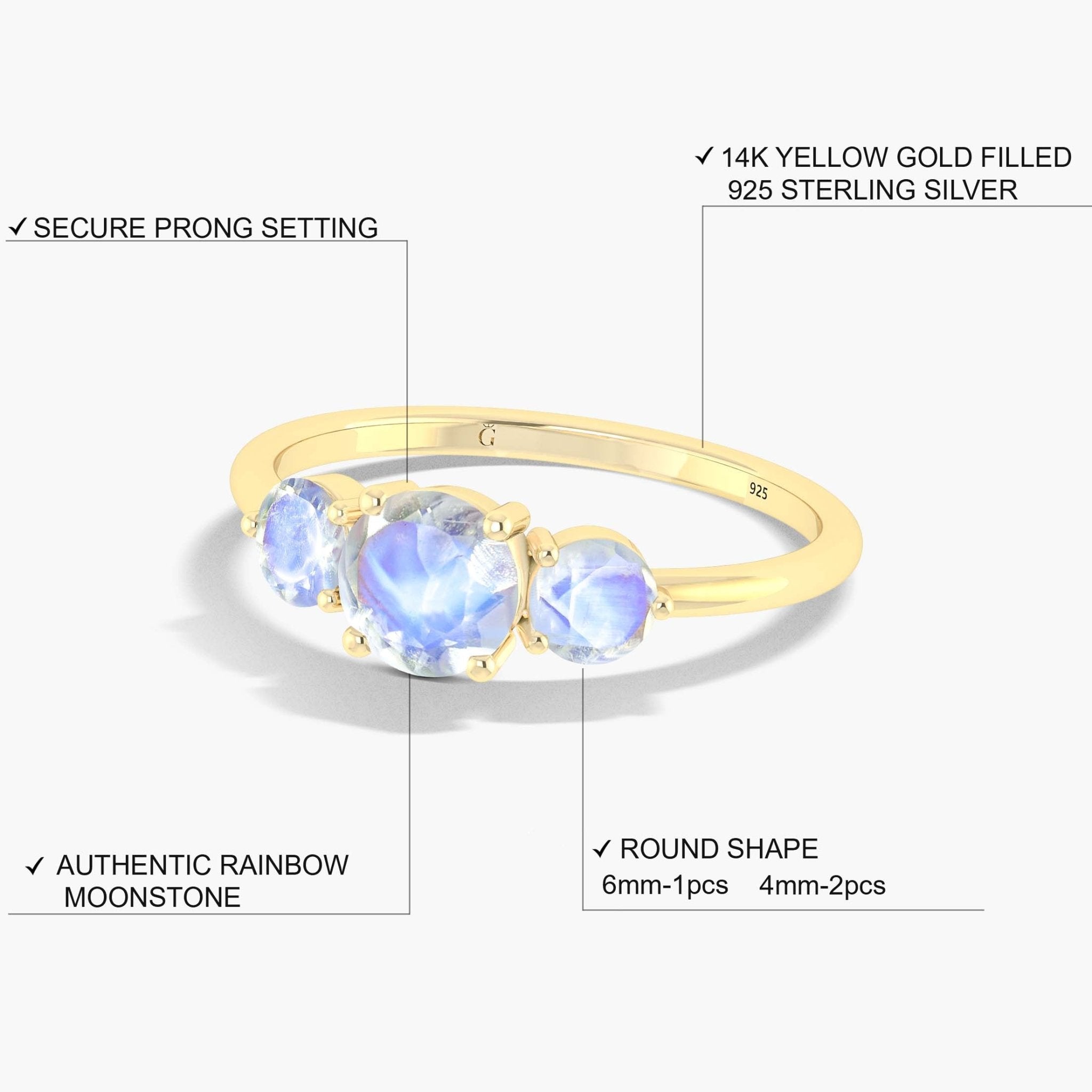 Vintage moonstone Beautiful round shape 3 stones ring - Goodstone Jewels