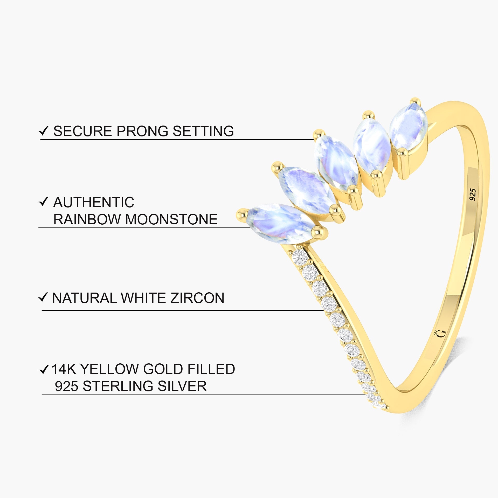 Vintage white rainbow moonstone Wedding ring - Goodstone Jewels