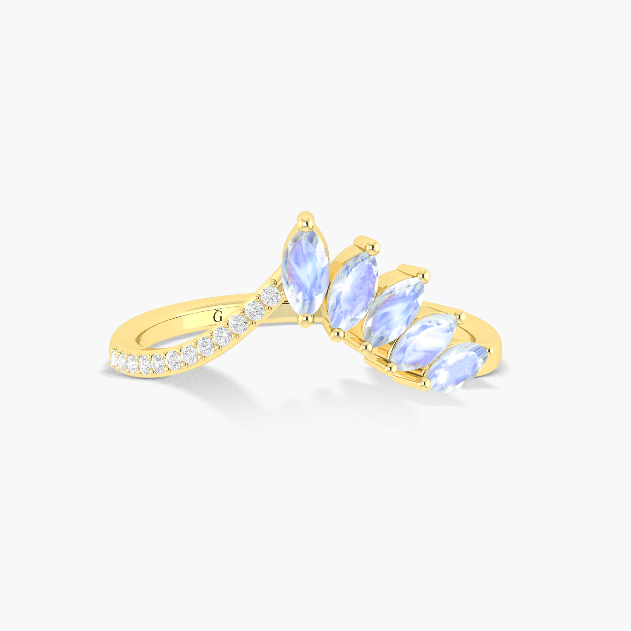 Vintage white rainbow moonstone Wedding ring - Goodstone Jewels