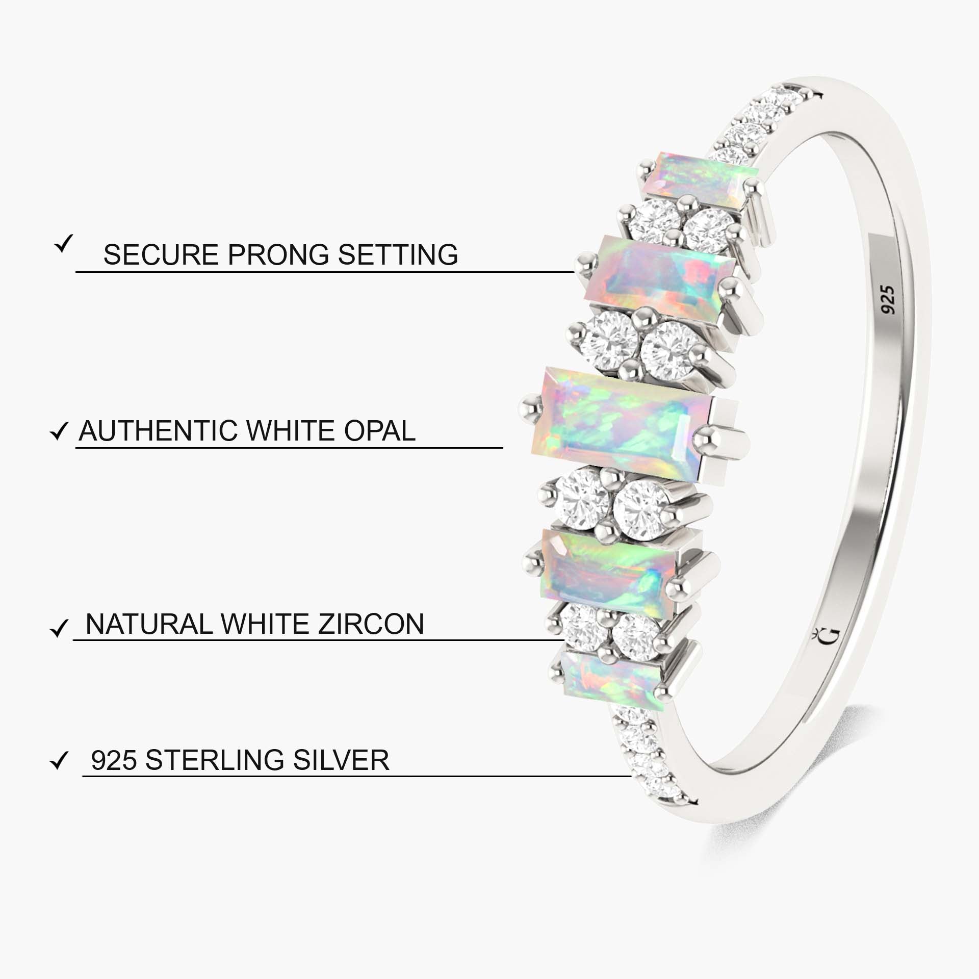 White Baguette Fire Opal Gemstone Ring - Goodstone Jewels