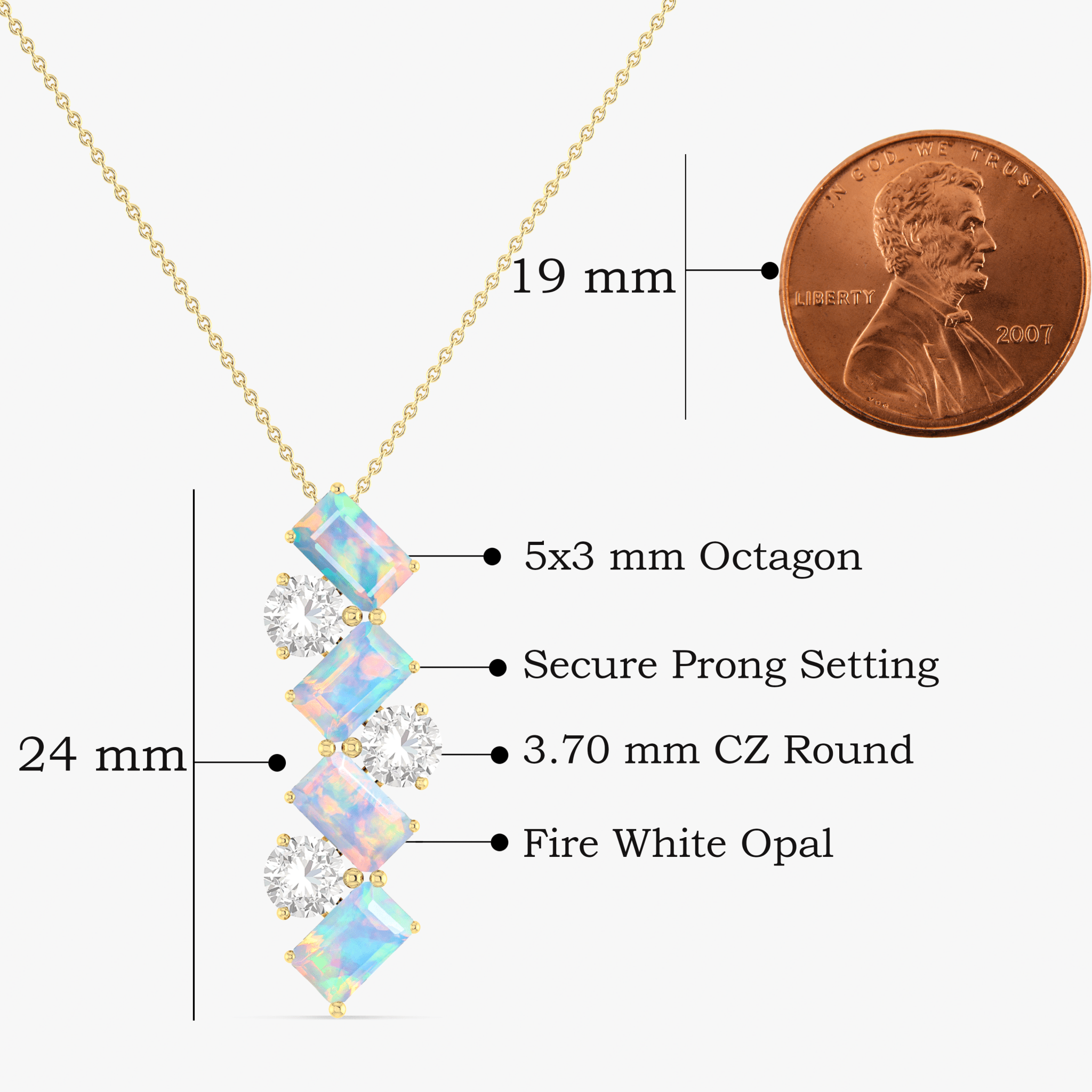 White Baguette Opal Gemstone Charm Pendant - Goodstone Jewels