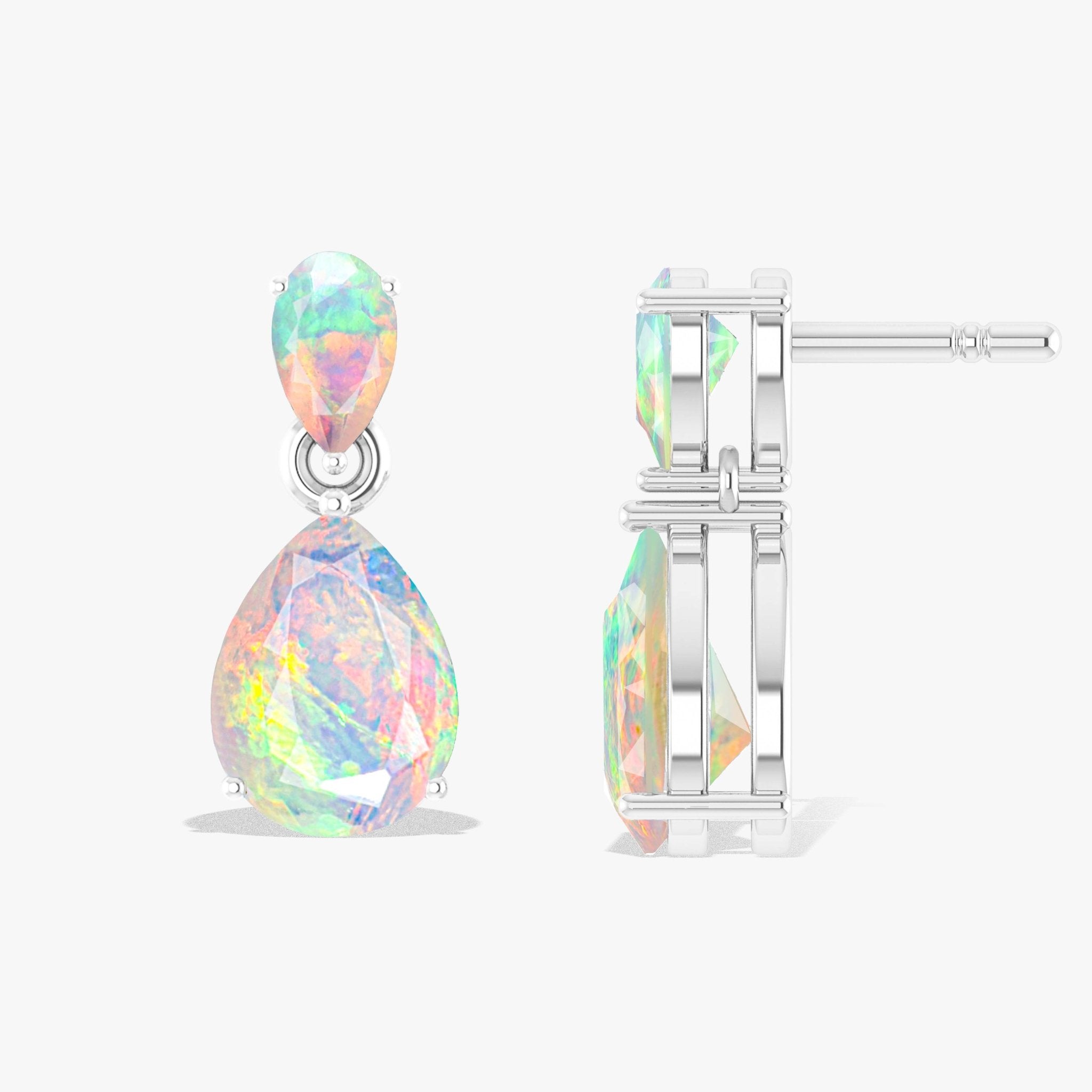 White Dual Opal Pear Drop Stud Earrings - Goodstone Jewels