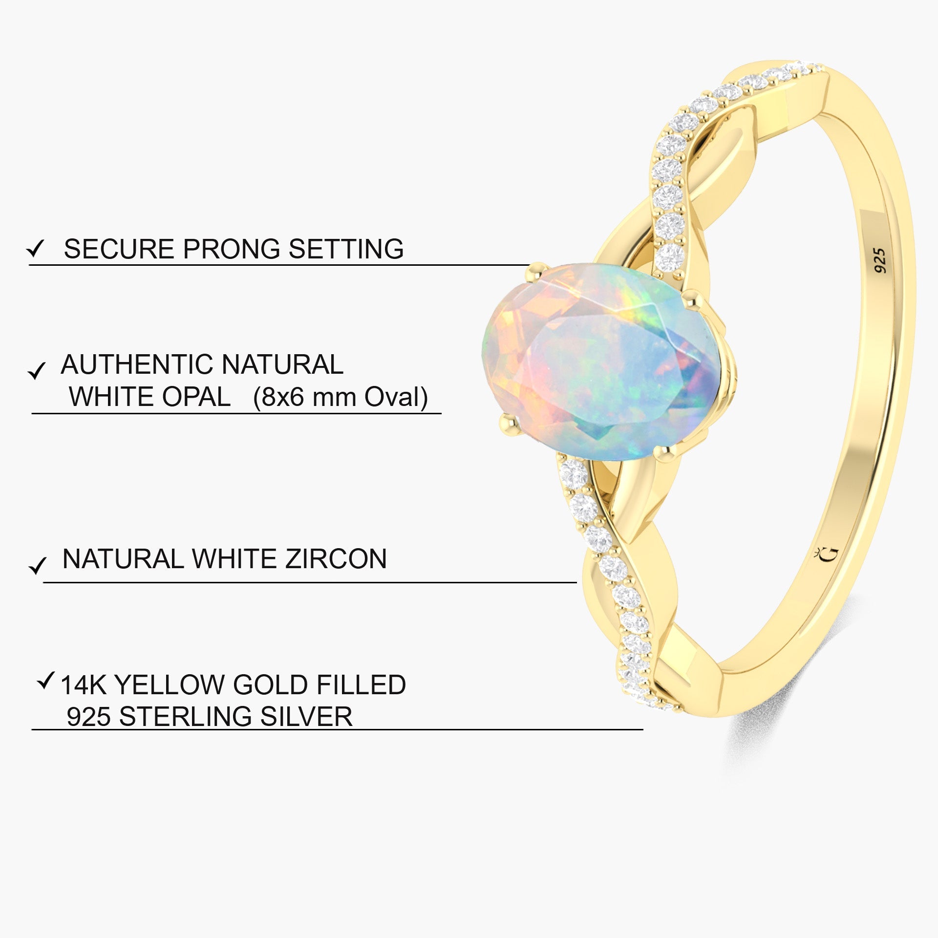 White Ethiopian fire opal wedding gold ring for women - Goodstone Jewels