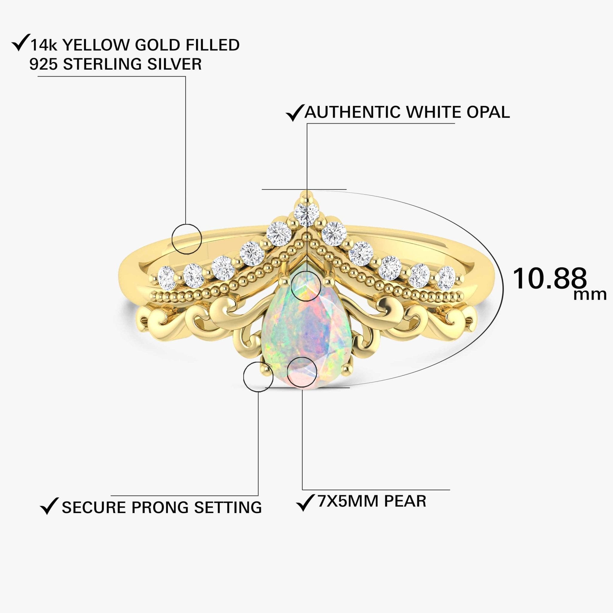 White Ethiopian Opal Gemstone Crown Style Ring - Goodstone Jewels
