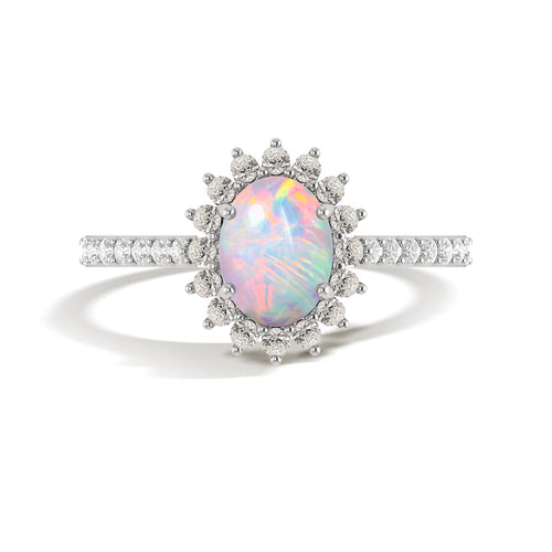 White Opal Halo Ring in Sterling Silver