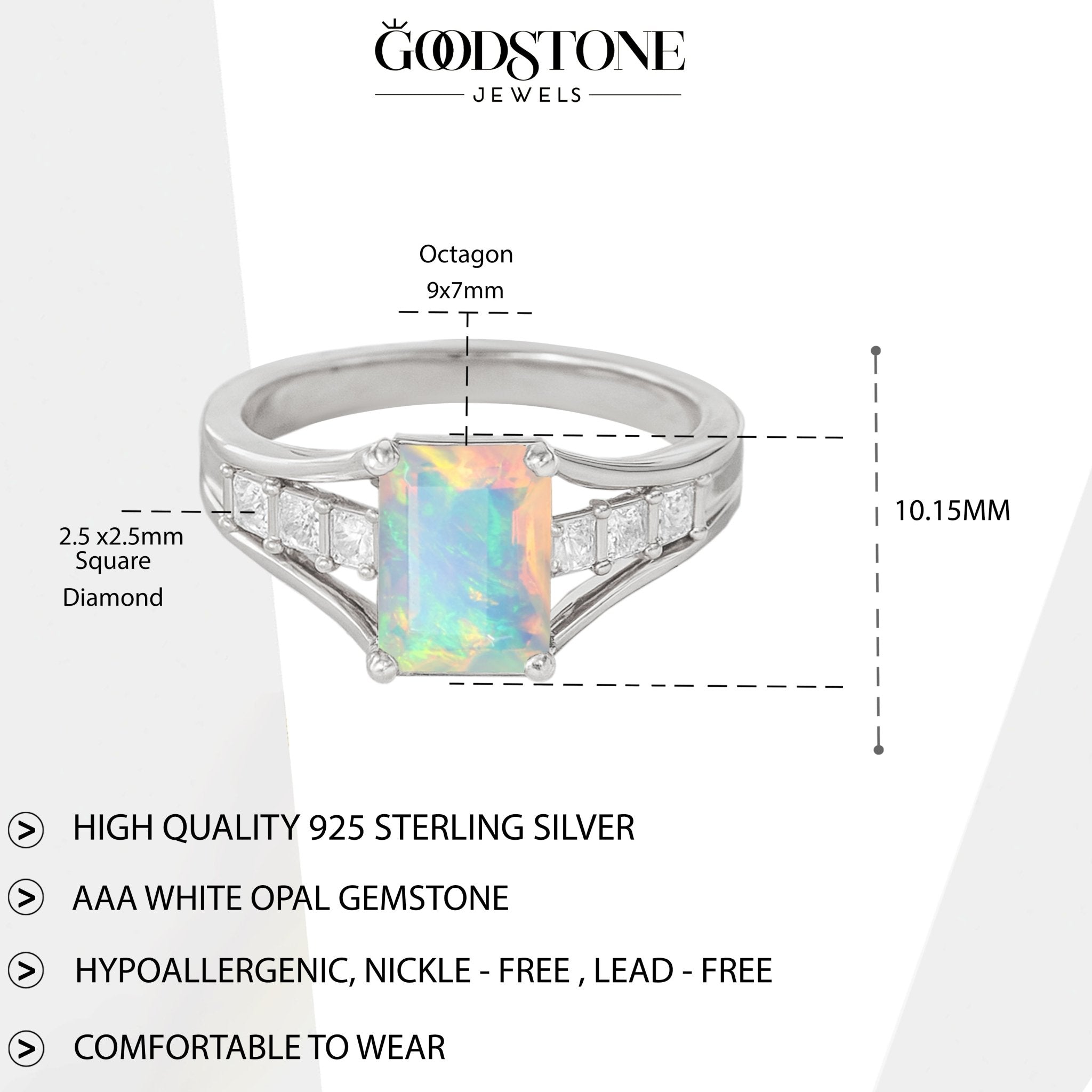 White Ethiopian Opal Octagon Gemstone Statement Ring - Goodstone Jewels