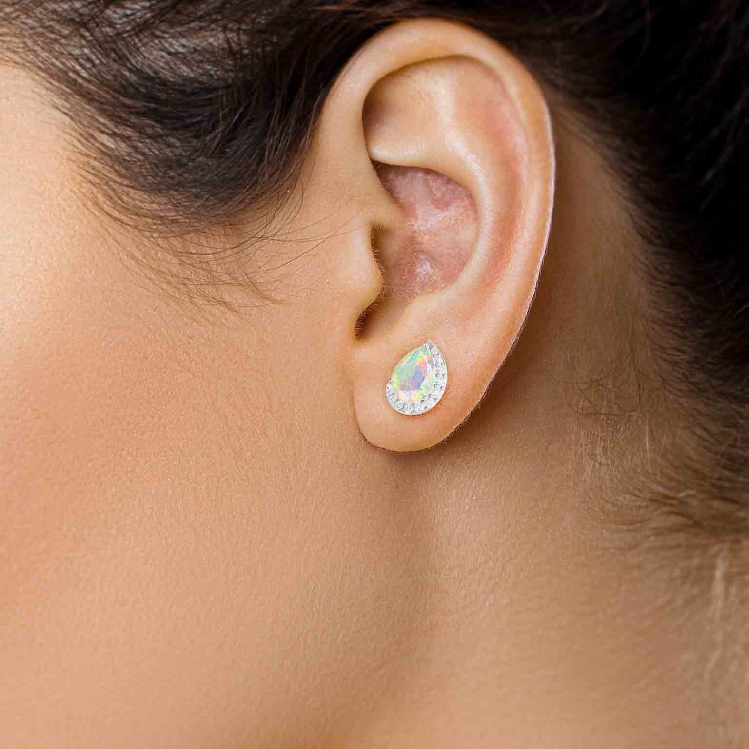 White Ethiopian Opal Pear Design Stud Earring - Goodstone Jewels