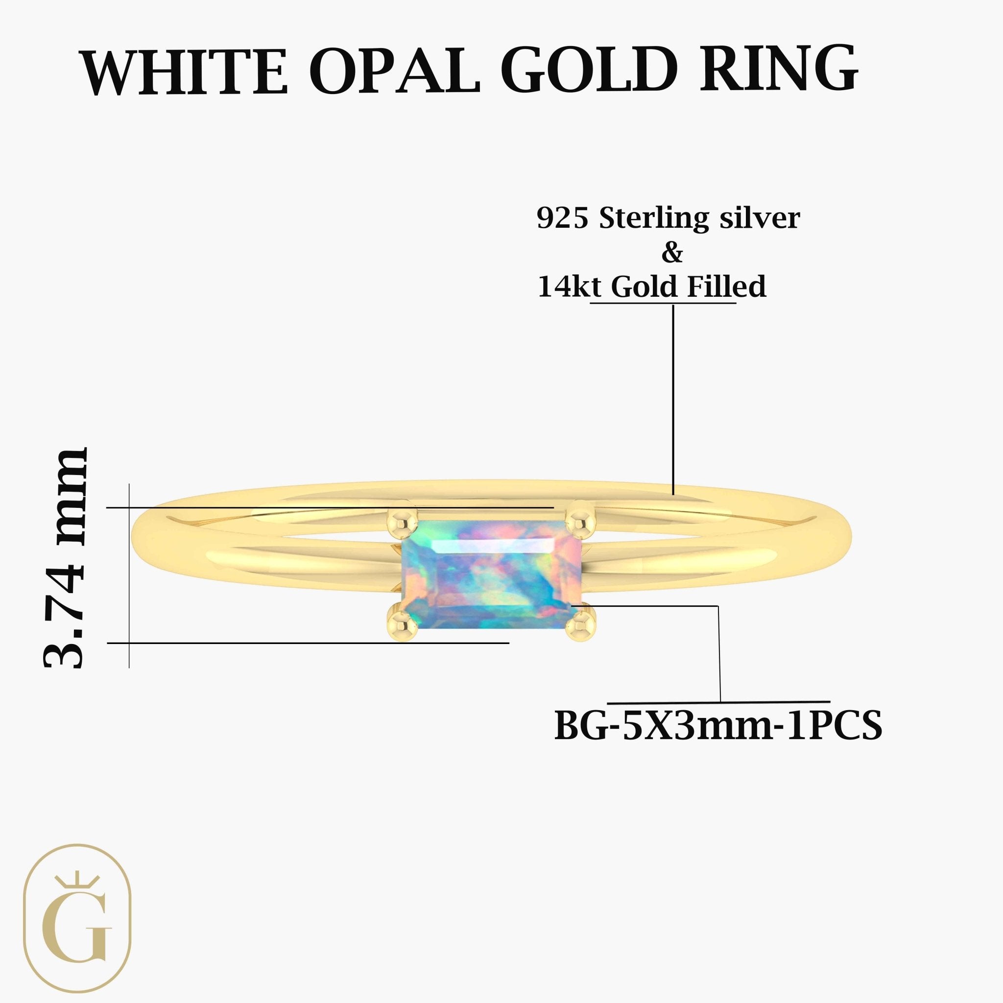 White Fire Opal Baguette Gemstone Minimalist Ring - Goodstone Jewels