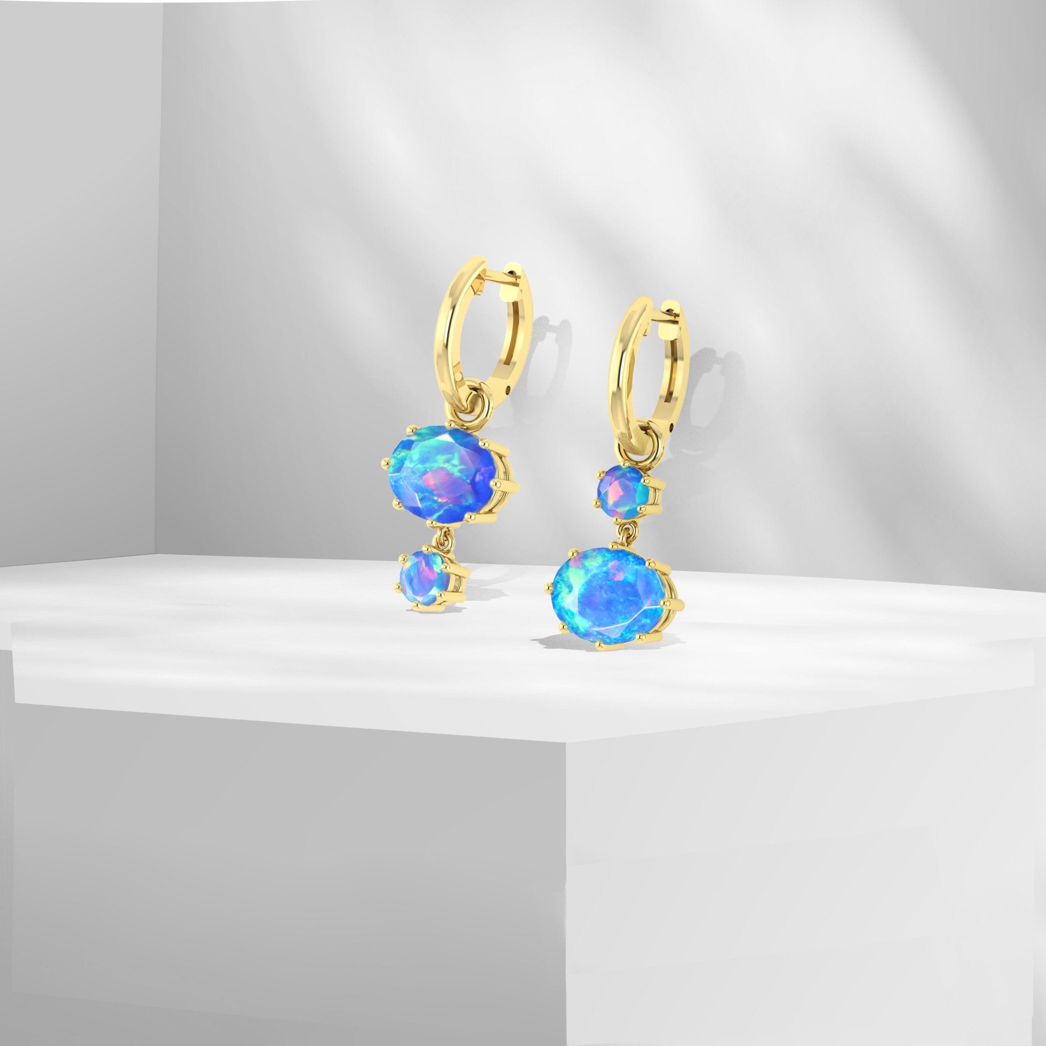 White Fire Opal Dual Round Stone Hoop Earrings - Goodstone Jewels