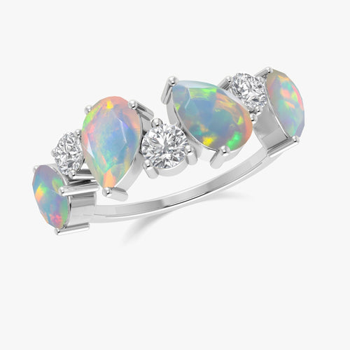 White Fire Opal Four Stone Design Ring